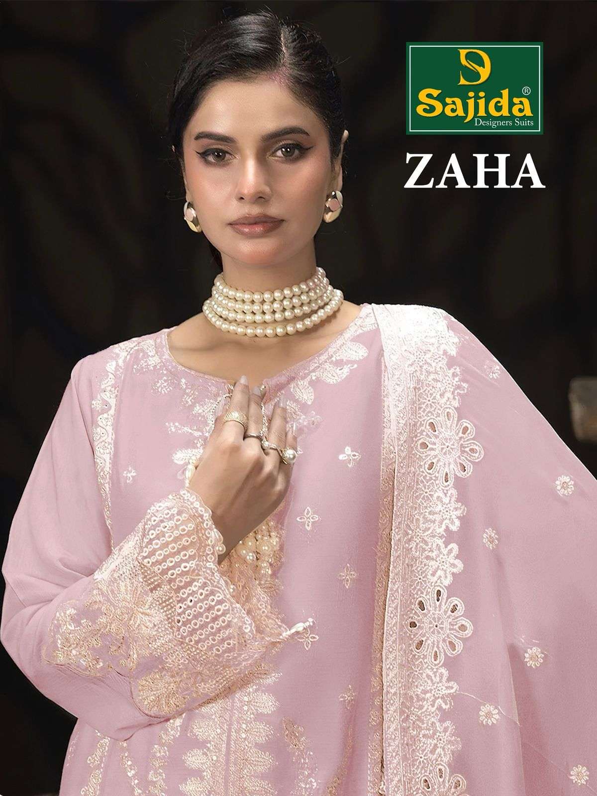SAJIDA DESIGNER DESIGN NO - 1013 ABCD ORGANZA HEAVY EMBROIDERED KHATLI WORK PAKISTANI PARTY WEAR SUIT