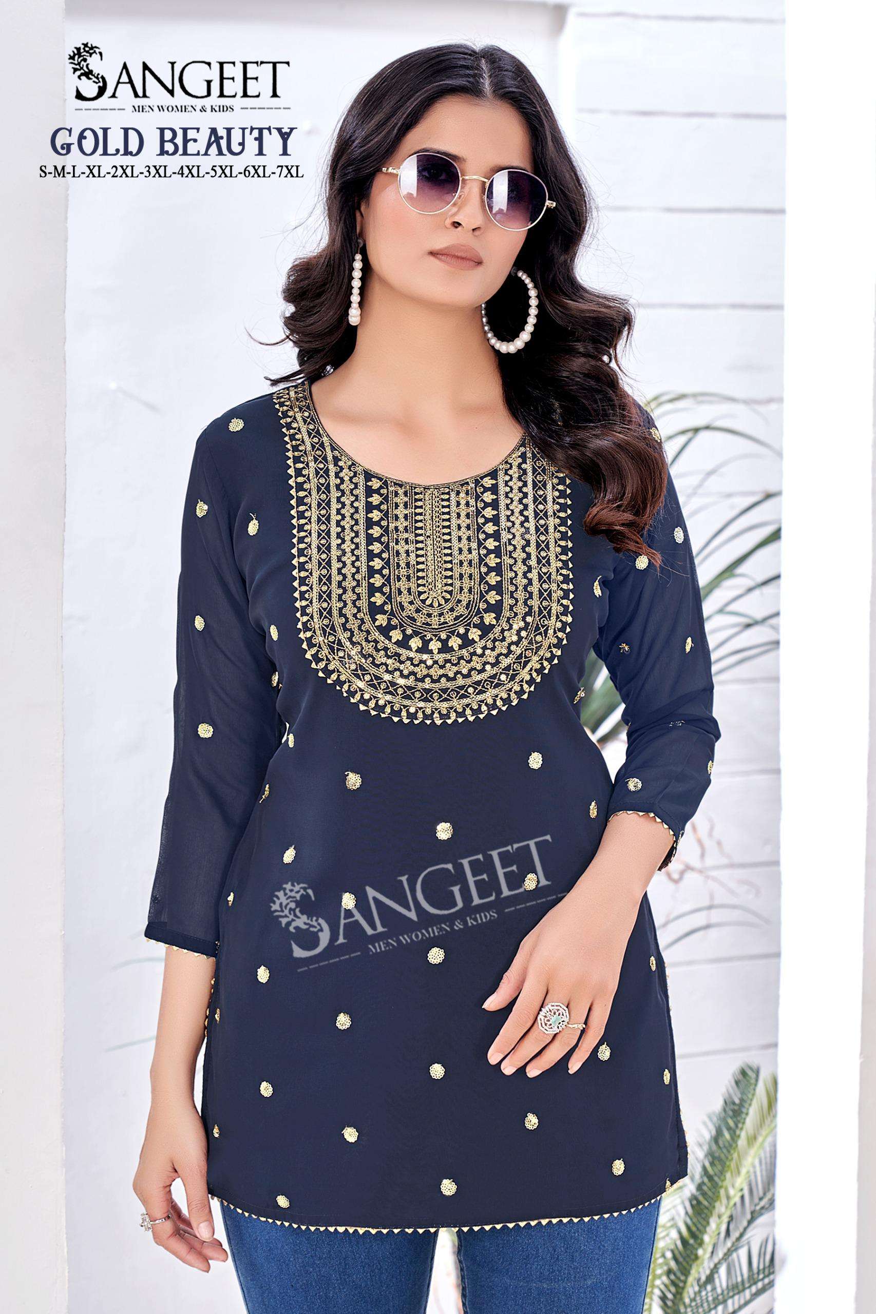 SANGEET GOLD BEAUTY FANCY SUMMER WEAR LADIES SHORT KURTI