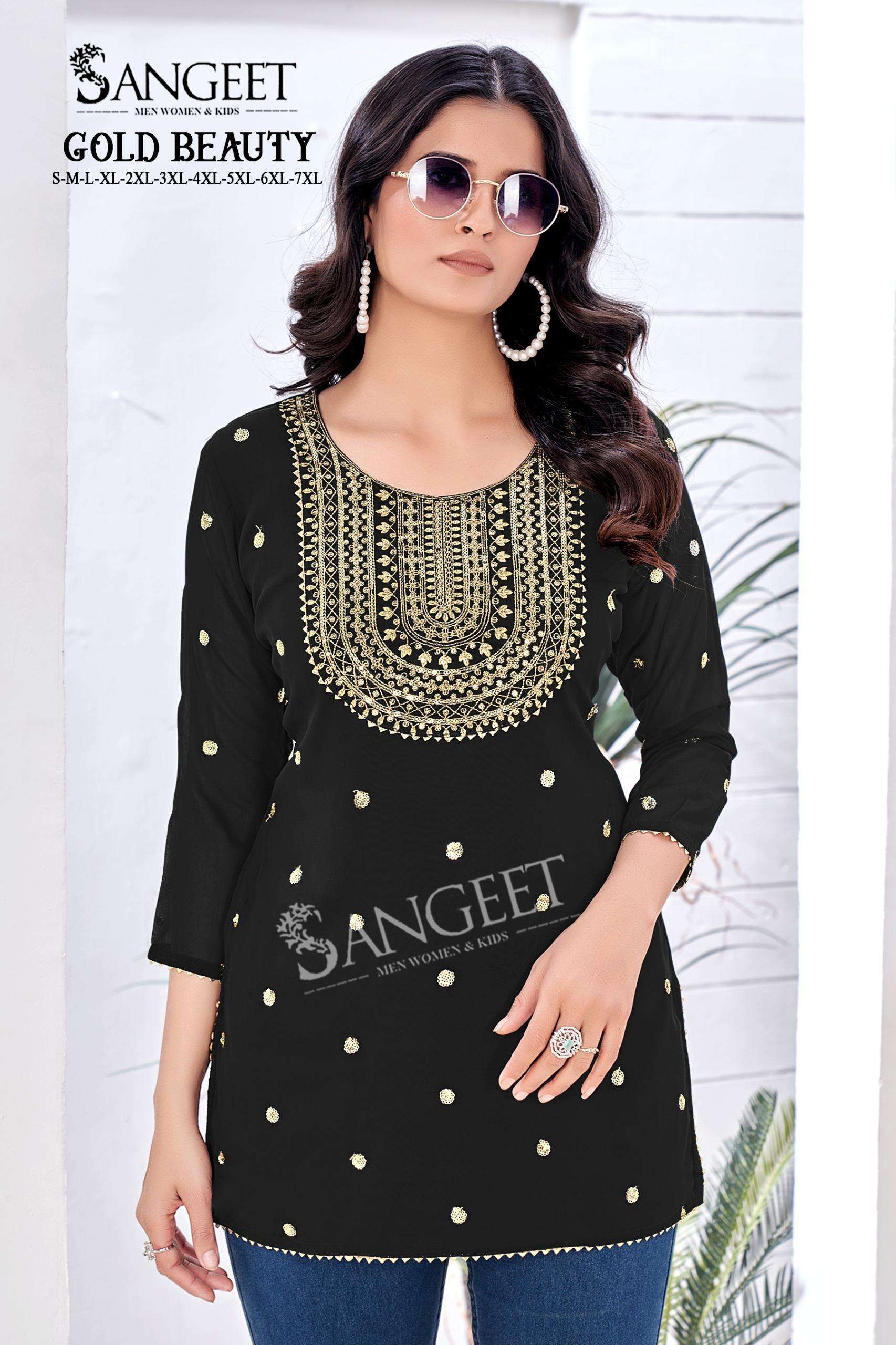 SANGEET GOLD BEAUTY FANCY SUMMER WEAR LADIES SHORT KURTI
