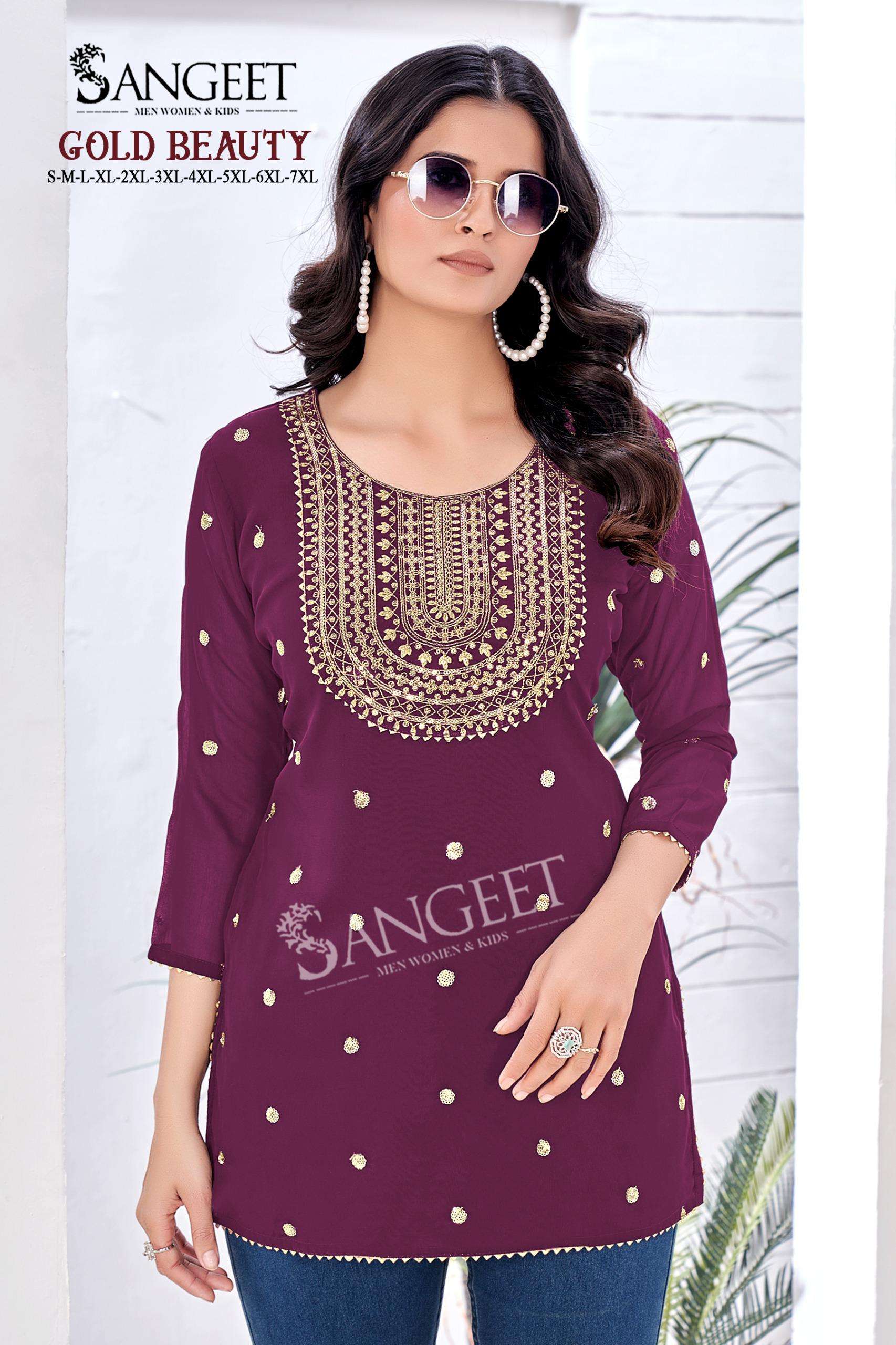 SANGEET GOLD BEAUTY FANCY SUMMER WEAR LADIES SHORT KURTI