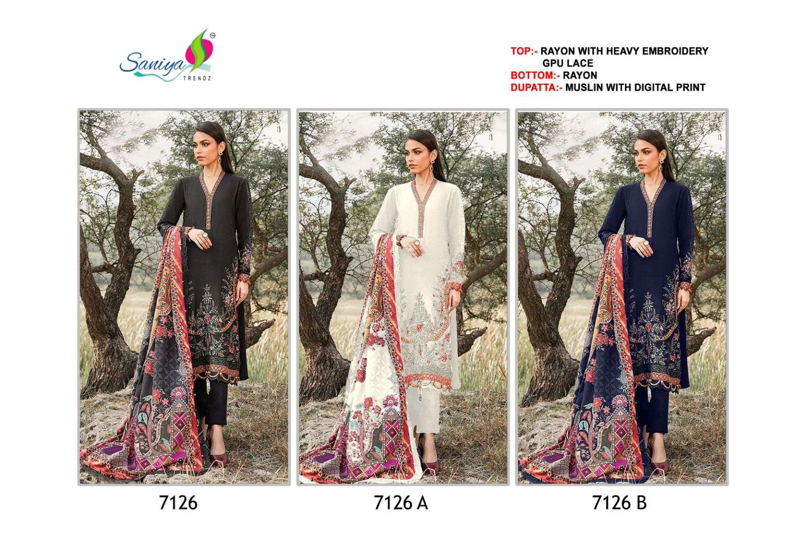 SANIYA TRENDZ MARIYA B RAYON COLLECTION CHIKANKARI EMBROIDERED SUIT