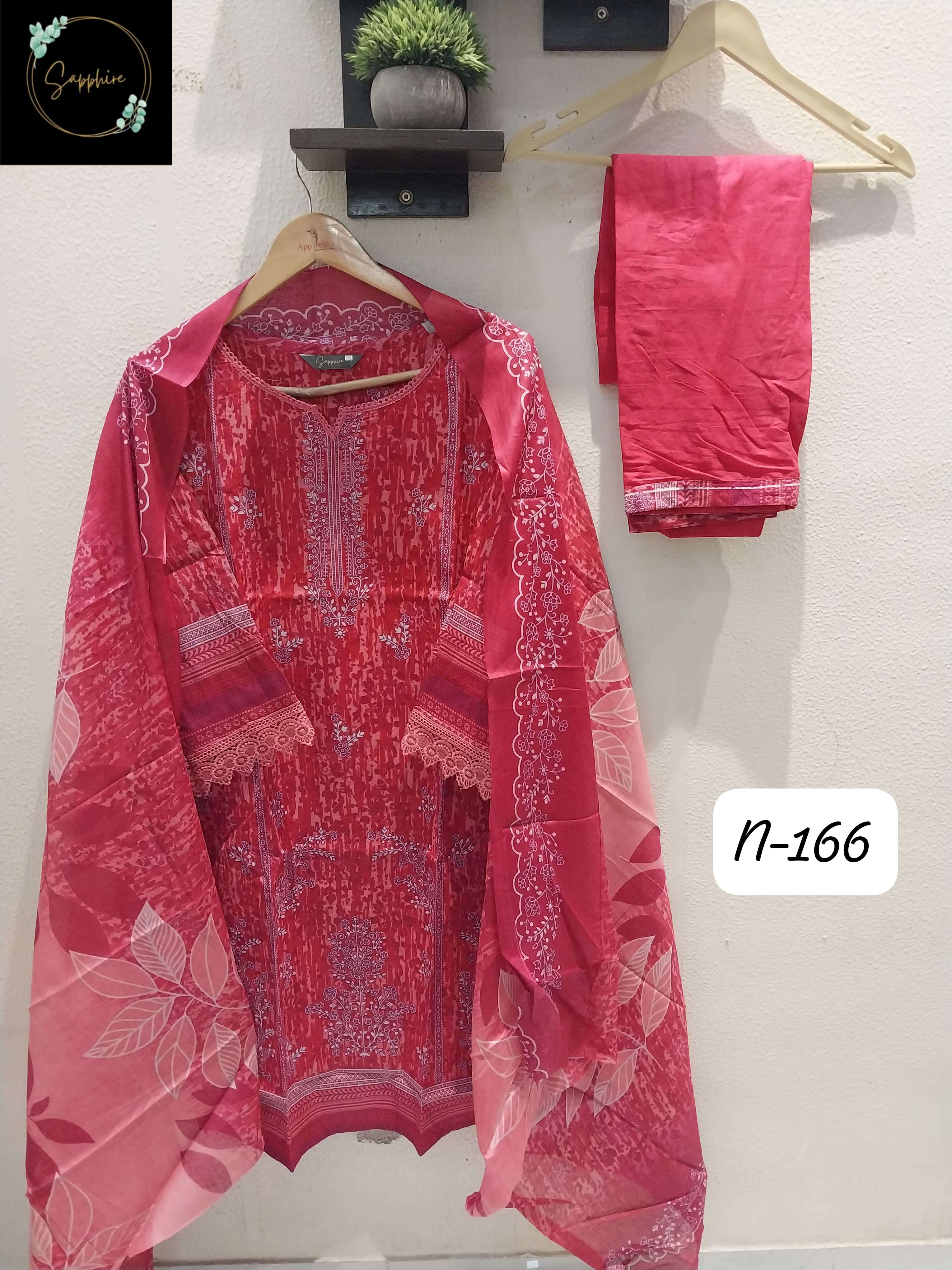 SAPPHIRE AGHA NOORAIN N 166 LAWN COTTON FANCY WORK LADIES SUIT