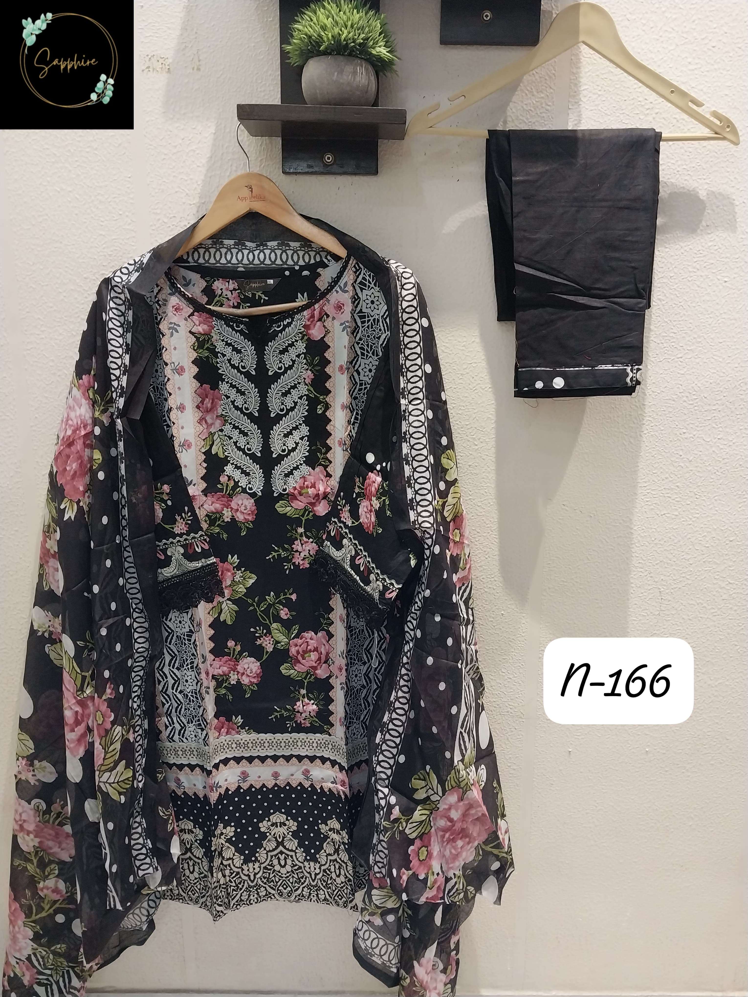 SAPPHIRE AGHA NOORAIN N 166 LAWN COTTON FANCY WORK LADIES SUIT