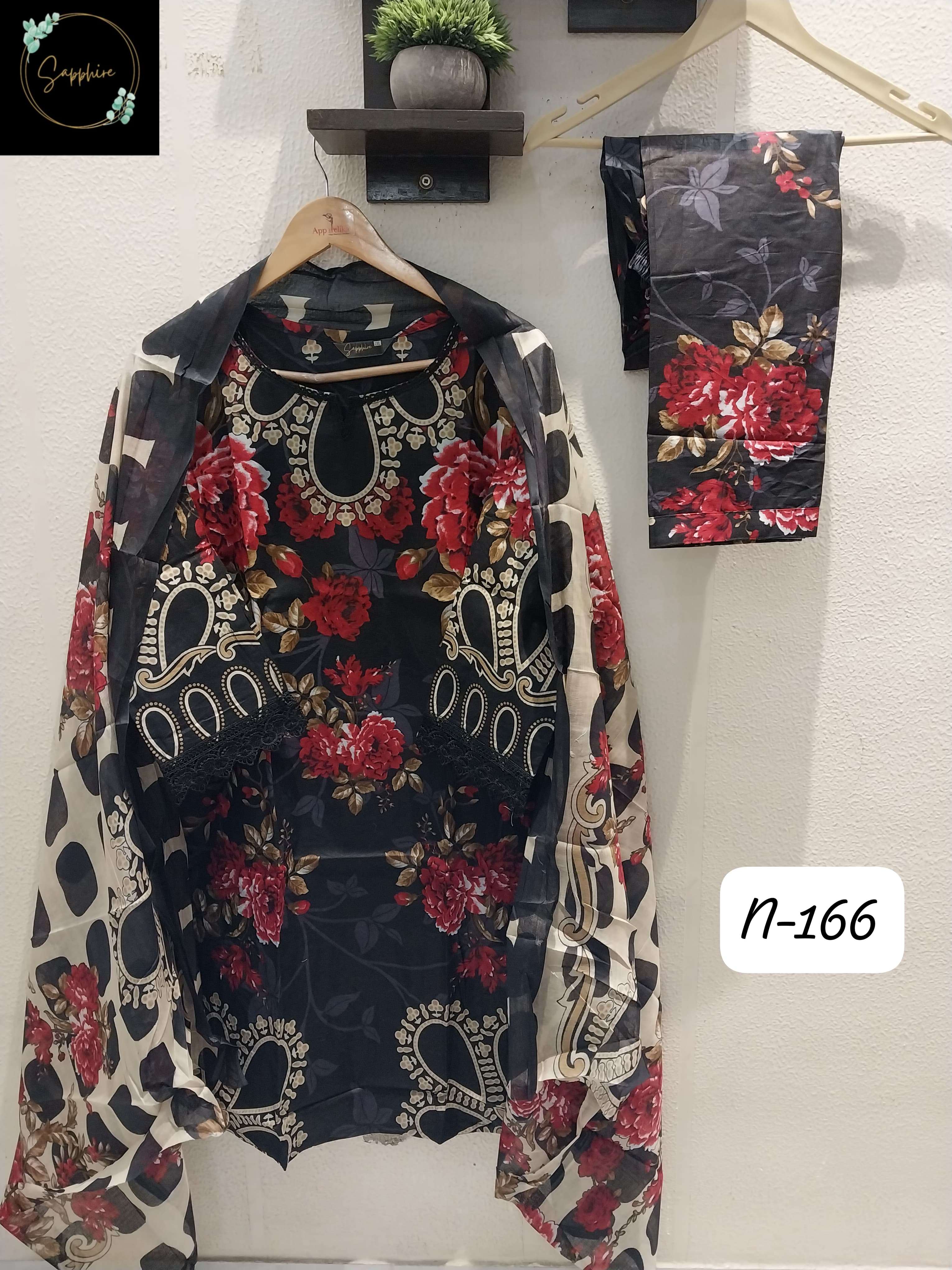 SAPPHIRE AGHA NOORAIN N 166 LAWN COTTON FANCY WORK LADIES SUIT