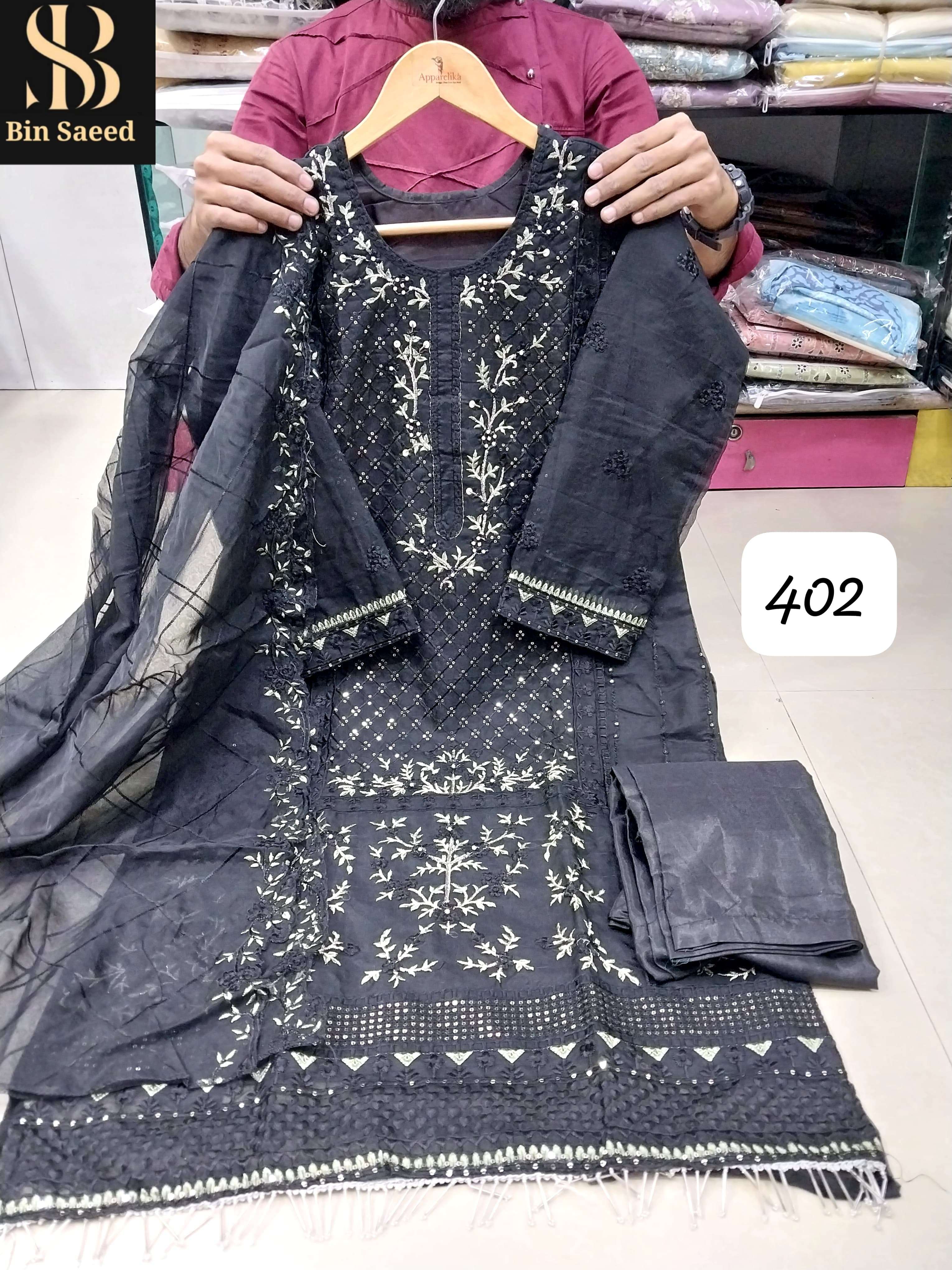 SAPPHIRE BIN SAEED READY MADE COLLECTION D NO 402 ORGANZA DESIGNER WORK SUIT