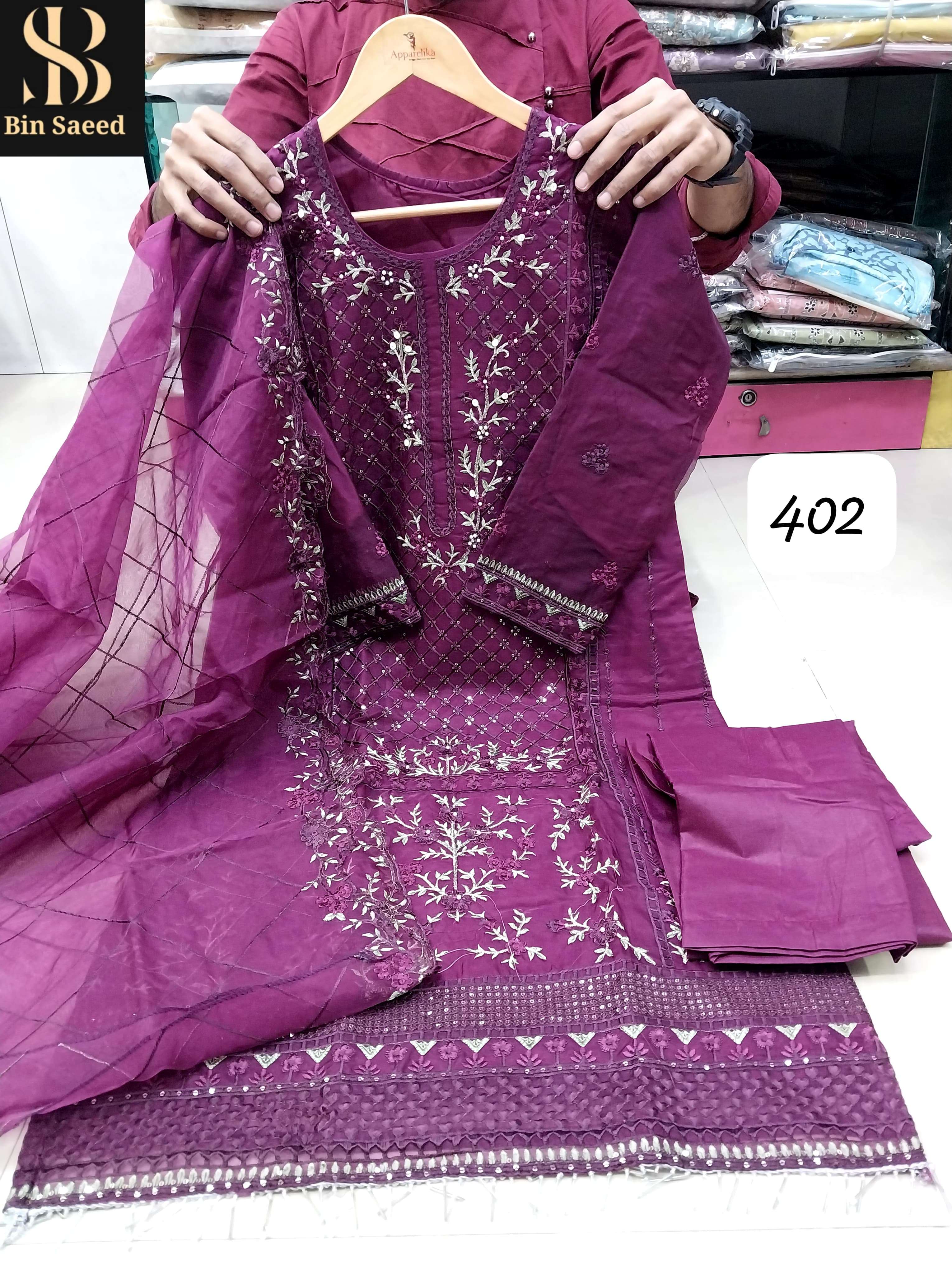 SAPPHIRE BIN SAEED READY MADE COLLECTION D NO 402 ORGANZA DESIGNER WORK SUIT