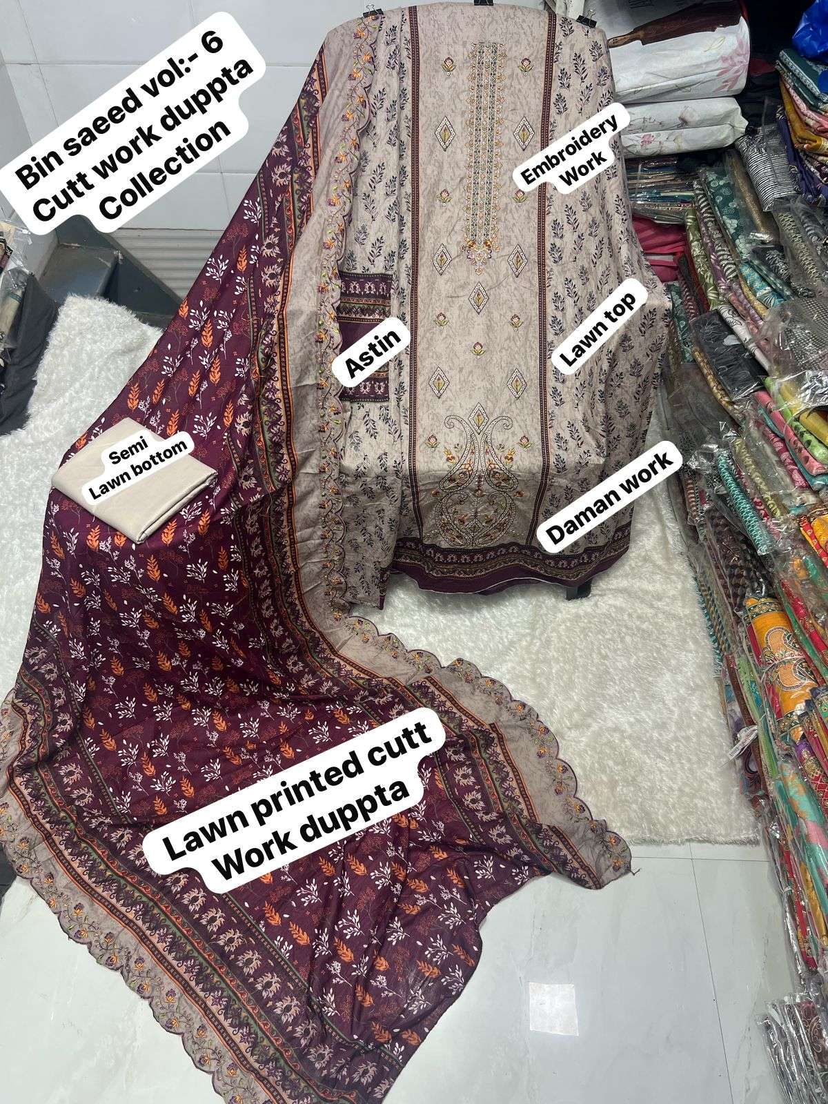SAPPHIRE BIN SAEED VOL 6 LAWN COTTON FANCY WORK SALWAR KAMEEZ 