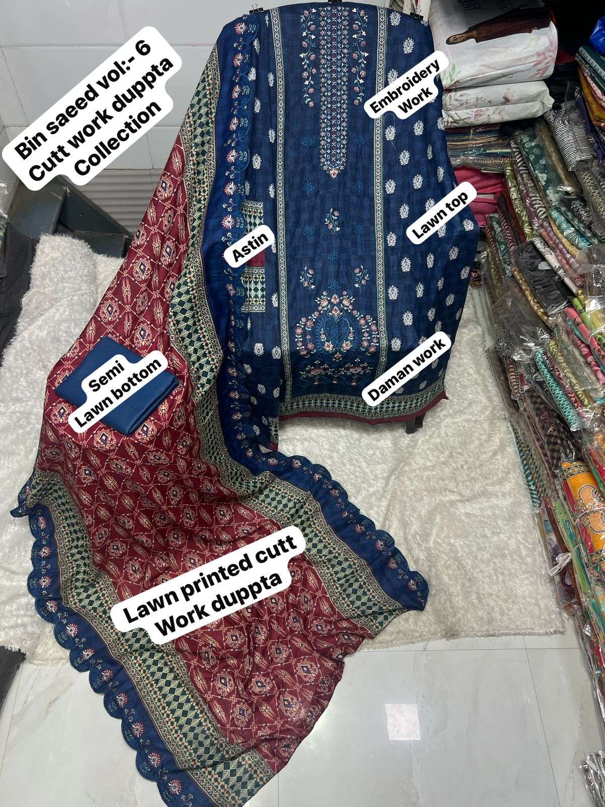 SAPPHIRE BIN SAEED VOL 6 LAWN COTTON FANCY WORK SALWAR KAMEEZ 
