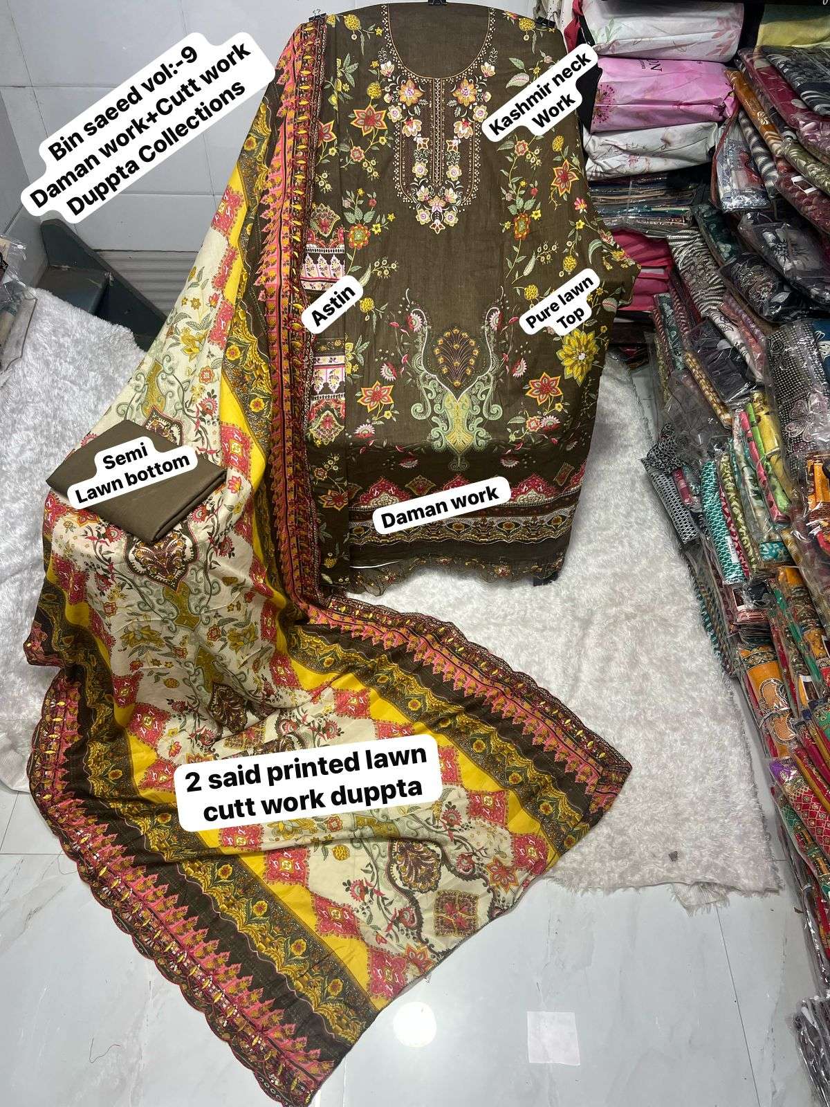 SAPPHIRE BIN SAEED VOL 9 LAWN COTTON FANCY DESIGNER WORK SUIT