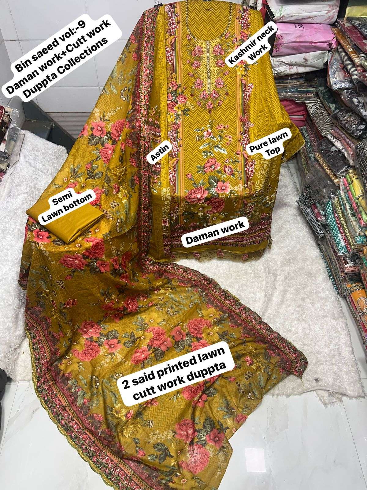 SAPPHIRE BIN SAEED VOL 9 LAWN COTTON FANCY DESIGNER WORK SUIT