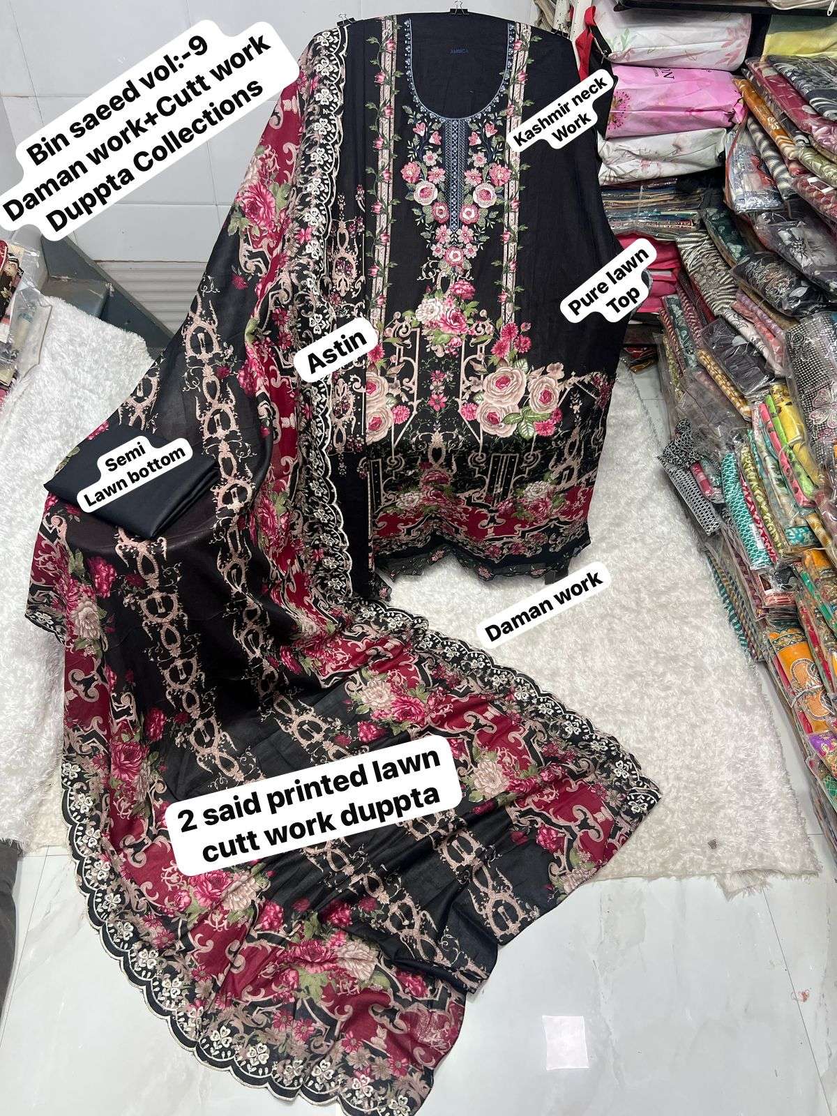 SAPPHIRE BIN SAEED VOL 9 LAWN COTTON FANCY DESIGNER WORK SUIT