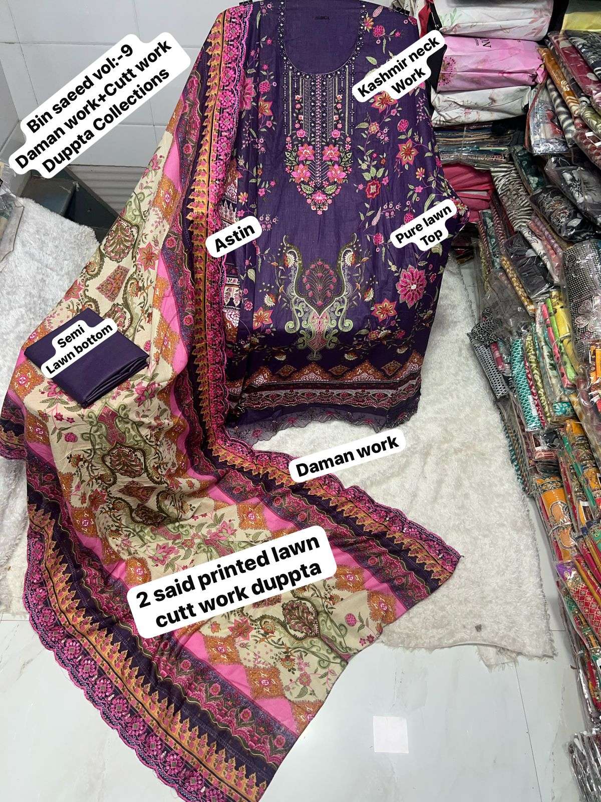 SAPPHIRE BIN SAEED VOL 9 LAWN COTTON FANCY DESIGNER WORK SUIT