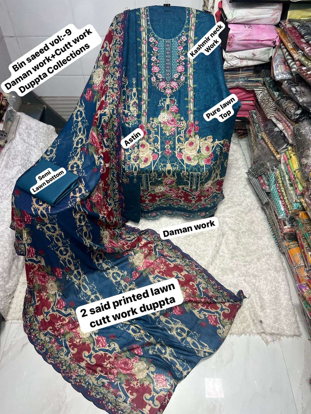 SAPPHIRE BIN SAEED VOL 9 LAWN COTTON FANCY DESIGNER WORK SUIT