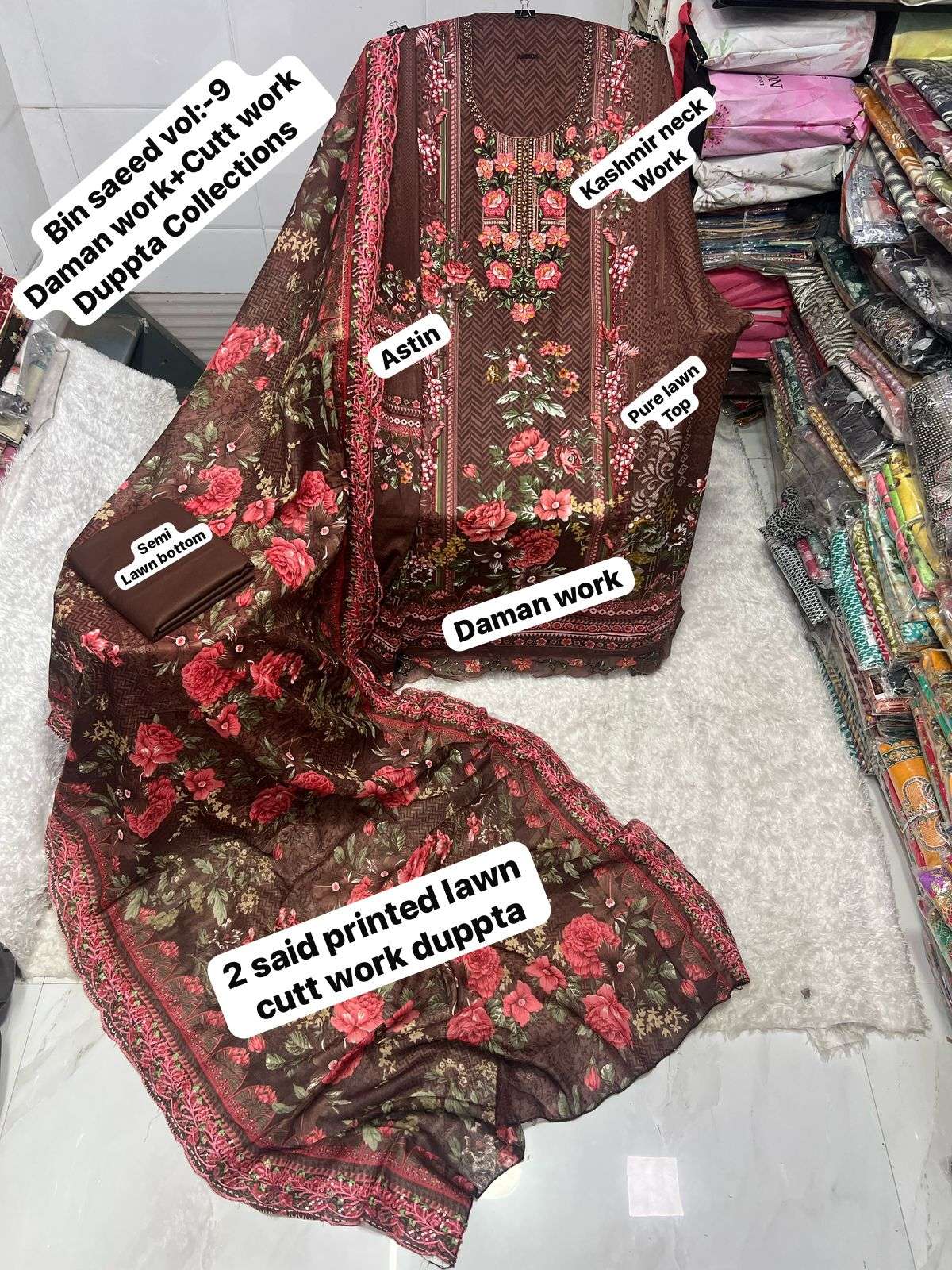SAPPHIRE BIN SAEED VOL 9 LAWN COTTON FANCY DESIGNER WORK SUIT