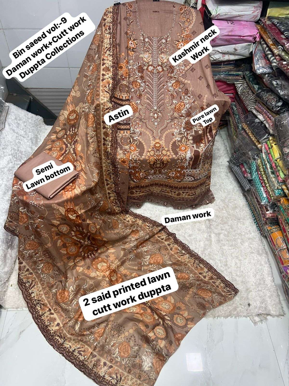 SAPPHIRE BIN SAEED VOL 9 LAWN COTTON FANCY DESIGNER WORK SUIT