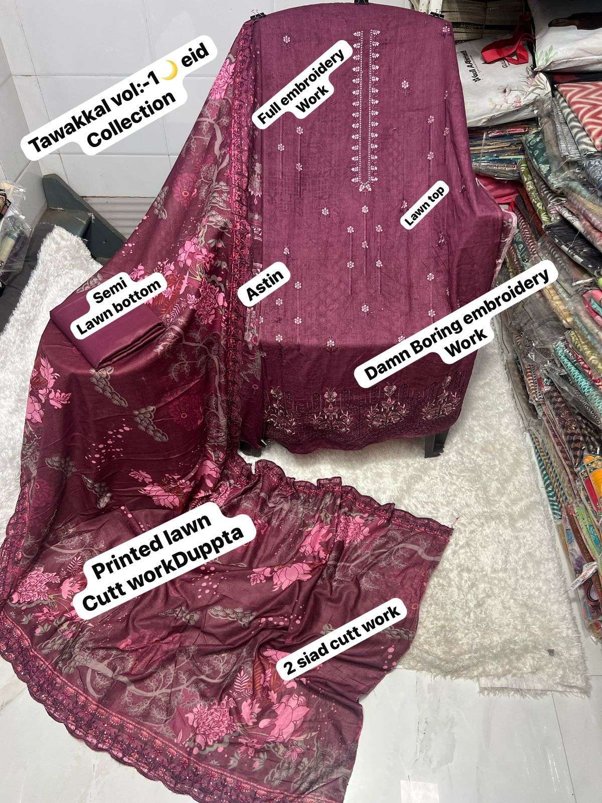 SAPPHIRE TAWAKKAL EID SPECIAL COLLECTIONS COTTON DESIGNER WORK SUIT