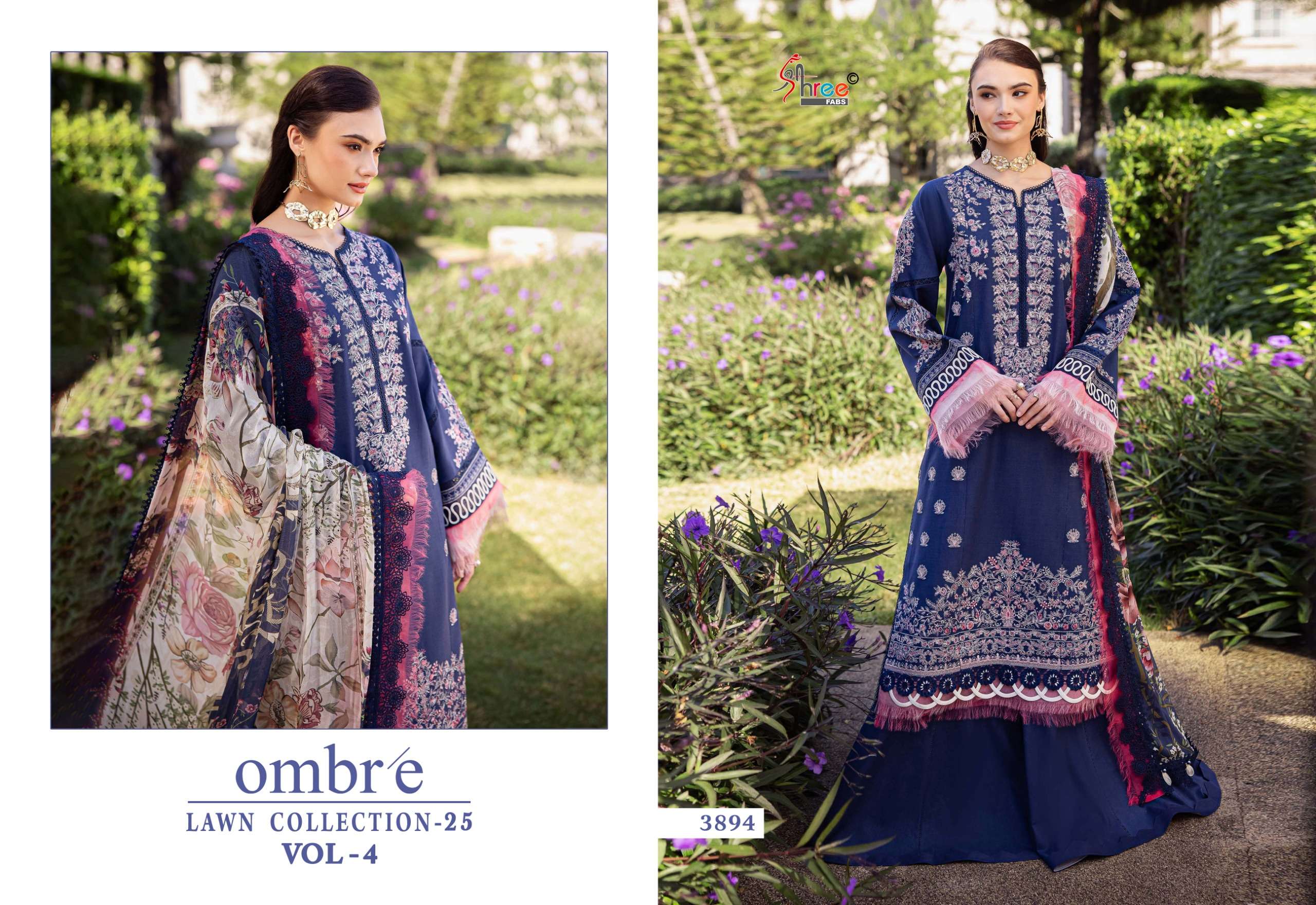 SHREE FABS OMBRE LAWN COLLECTION 25 VOL 4 COTTON HEAVY DESIGNER WORK SUIT