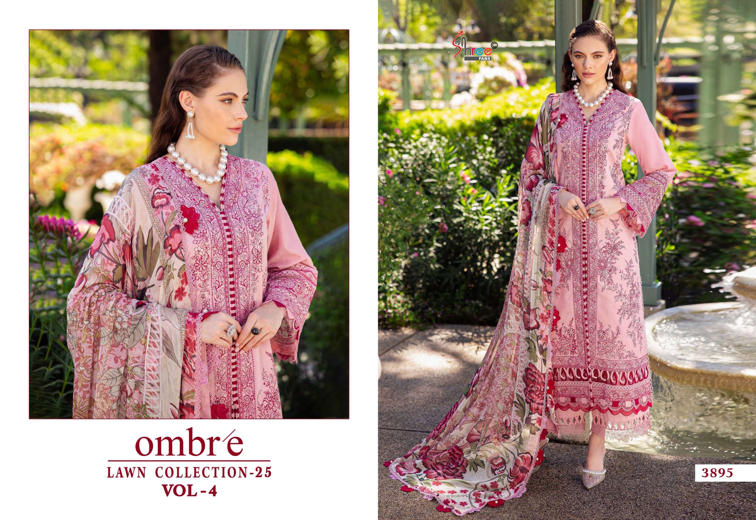 SHREE FABS OMBRE LAWN COLLECTION 25 VOL 4 COTTON HEAVY DESIGNER WORK SUIT