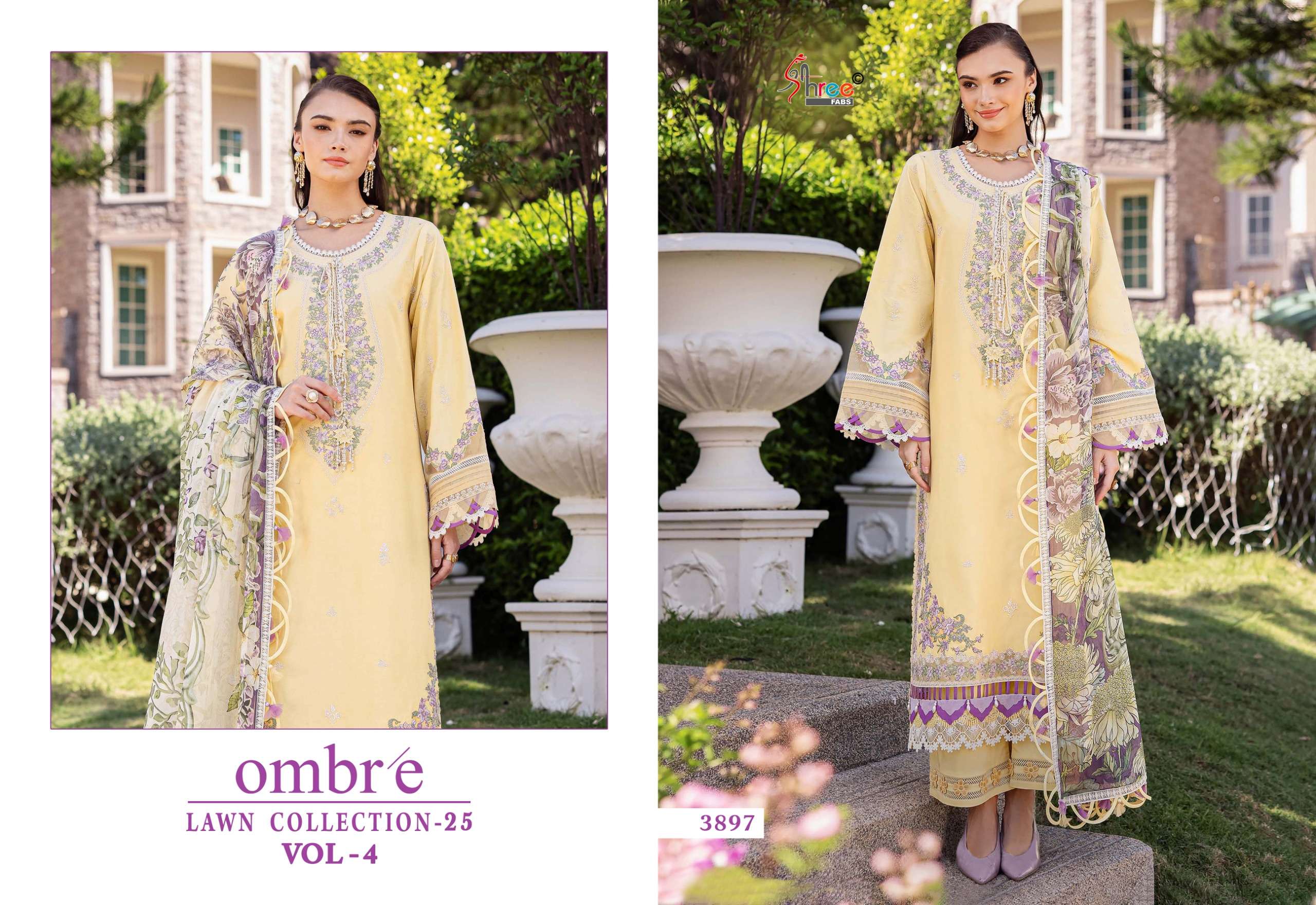 SHREE FABS OMBRE LAWN COLLECTION 25 VOL 4 COTTON HEAVY DESIGNER WORK SUIT