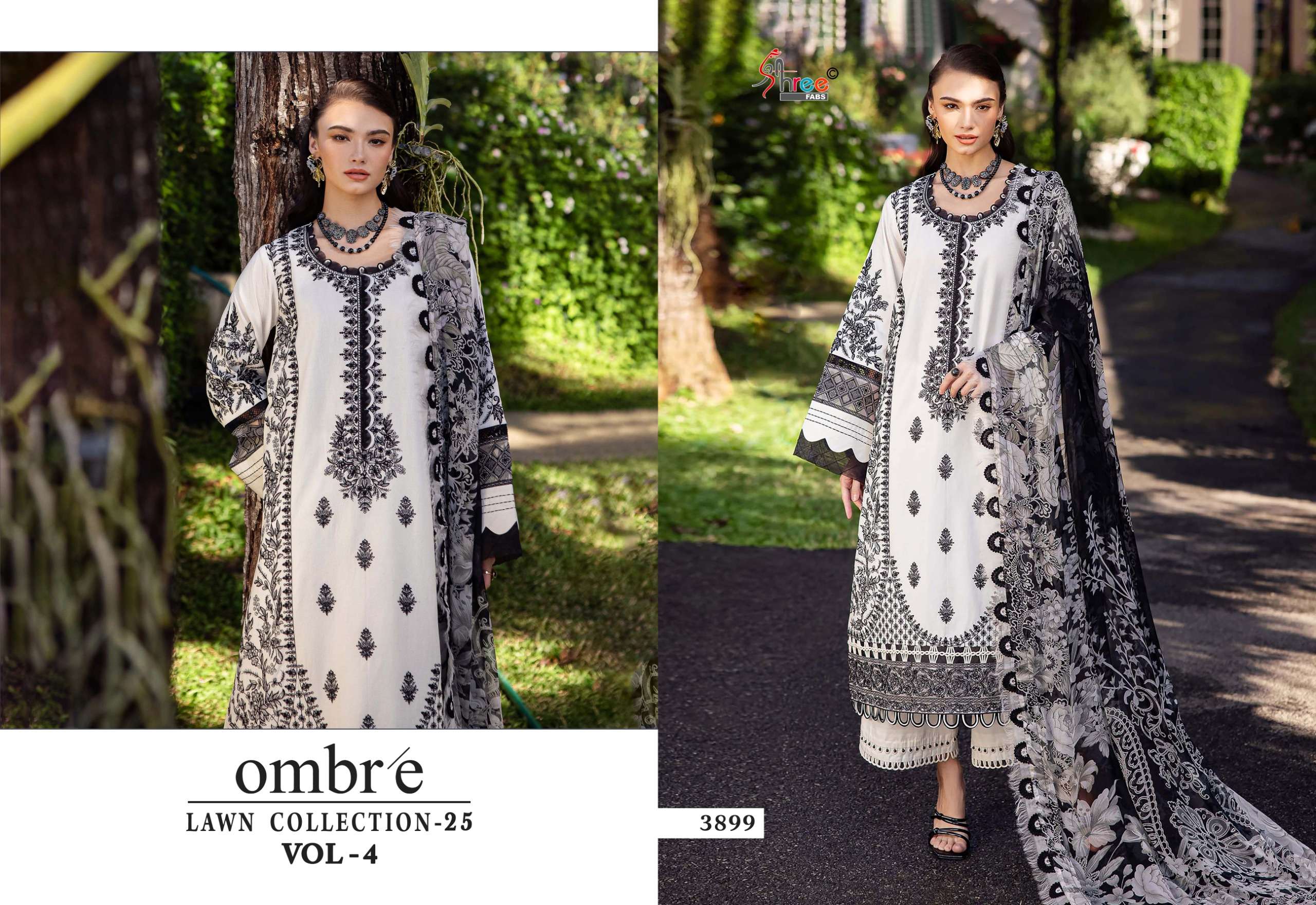 SHREE FABS OMBRE LAWN COLLECTION 25 VOL 4 COTTON HEAVY DESIGNER WORK SUIT
