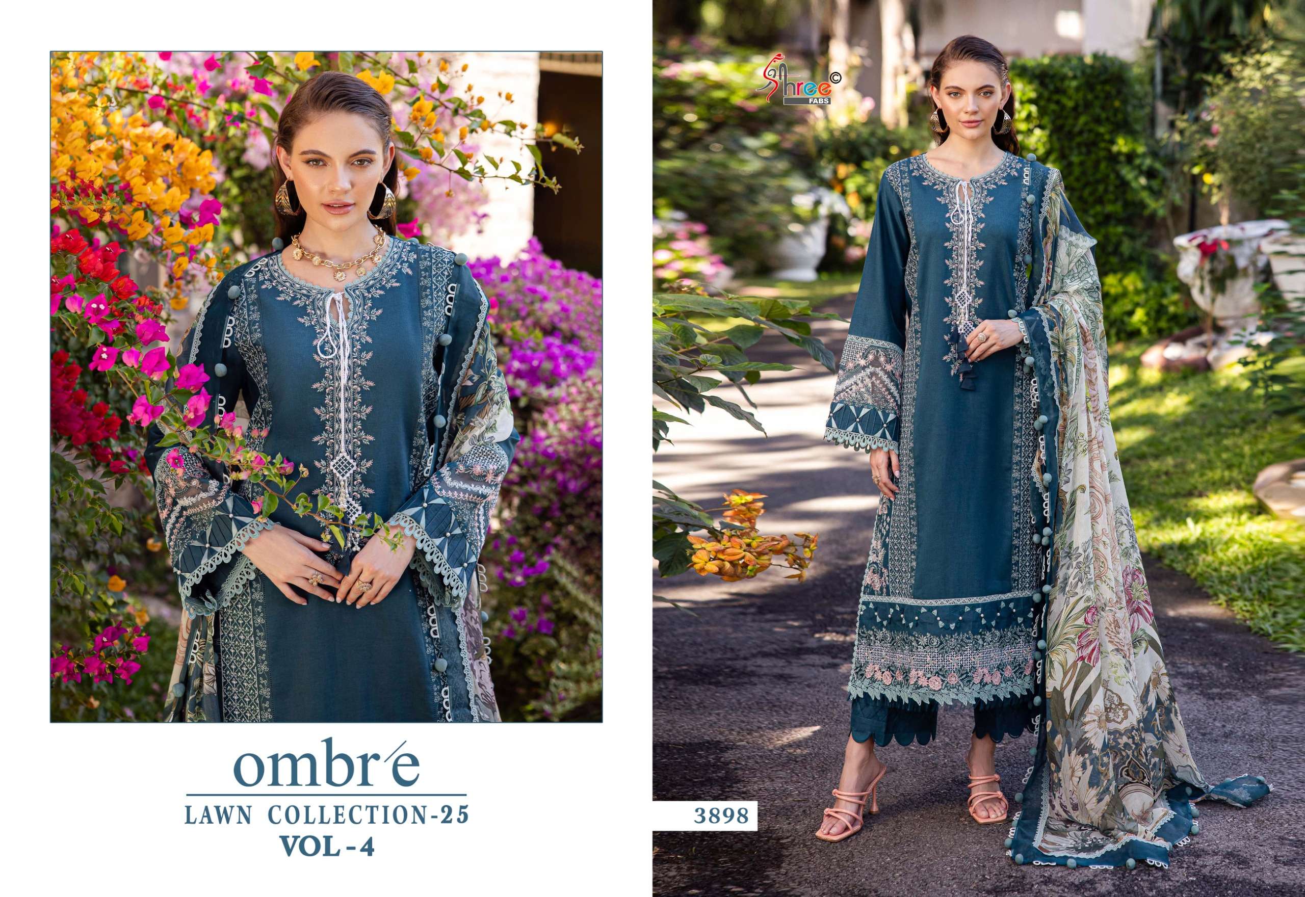 SHREE FABS OMBRE LAWN COLLECTION 25 VOL 4 COTTON HEAVY DESIGNER WORK SUIT