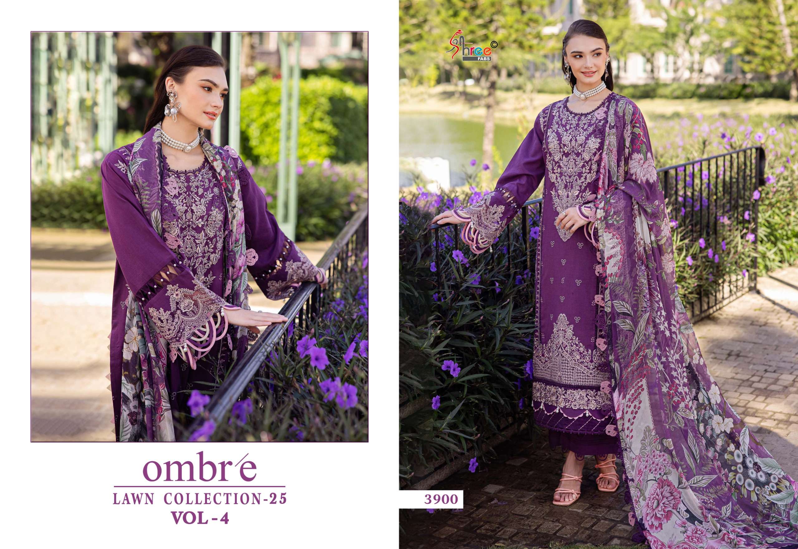 SHREE FABS OMBRE LAWN COLLECTION 25 VOL 4 COTTON HEAVY DESIGNER WORK SUIT