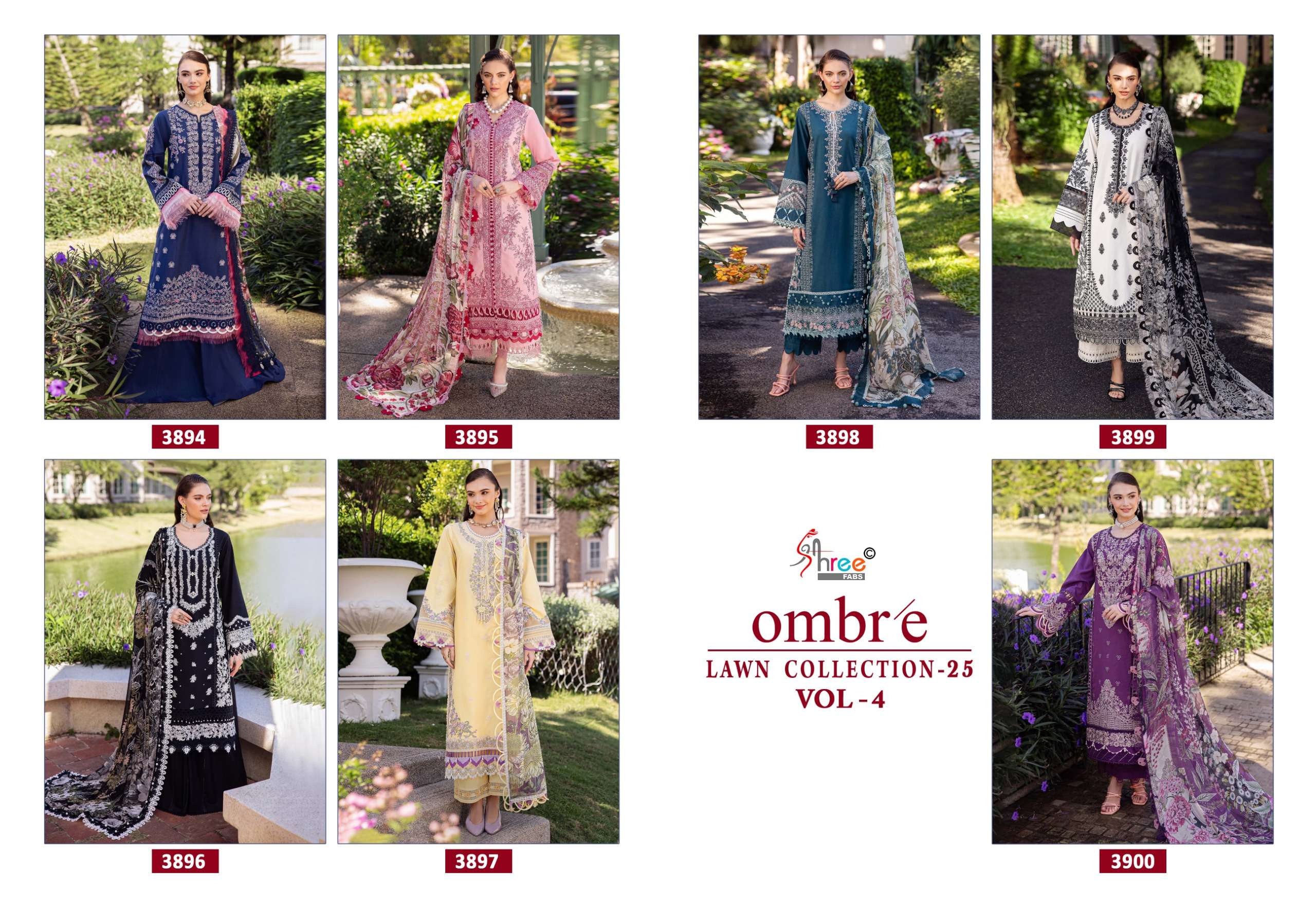 SHREE FABS OMBRE LAWN COLLECTION 25 VOL 4 COTTON HEAVY DESIGNER WORK SUIT