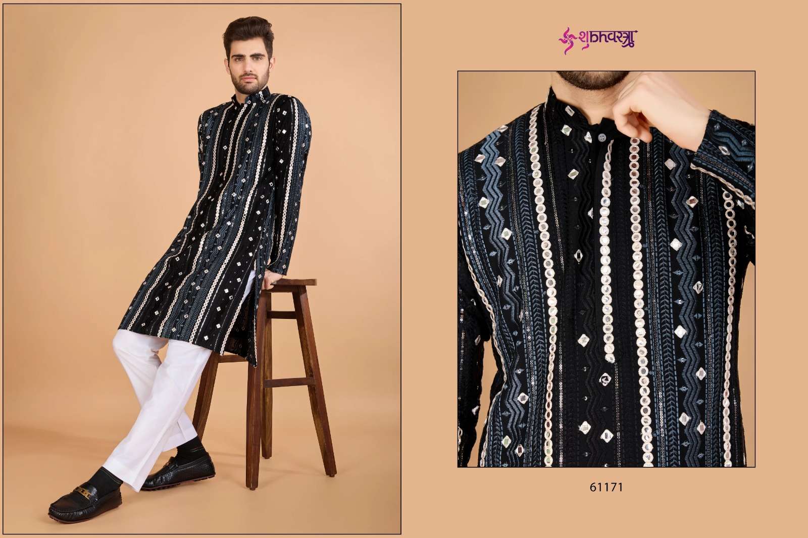  SHUBHVASTRA MODERN ETHNICS VOL 3 HEAVY EMBROIDERED MENS FESTIVE WEAR KURTA
