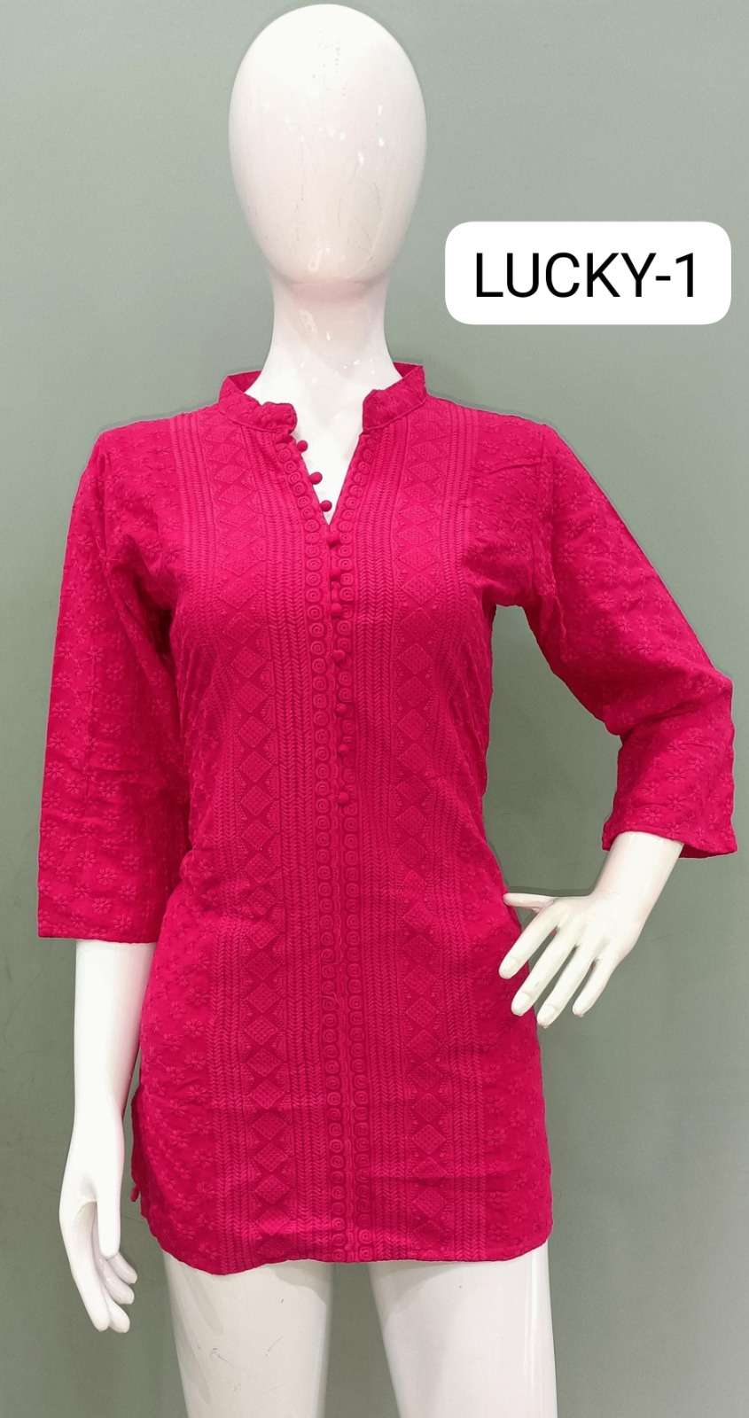 TUNIC HOUSE LUCKY RAYON LUCKNOWI WORK SHORT KURTI 