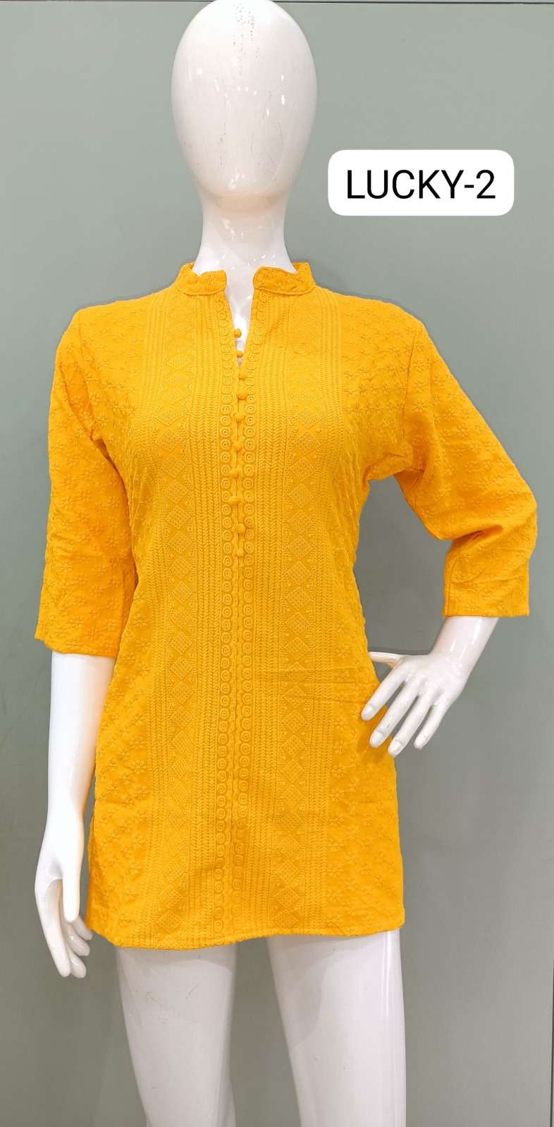 TUNIC HOUSE LUCKY RAYON LUCKNOWI WORK SHORT KURTI 
