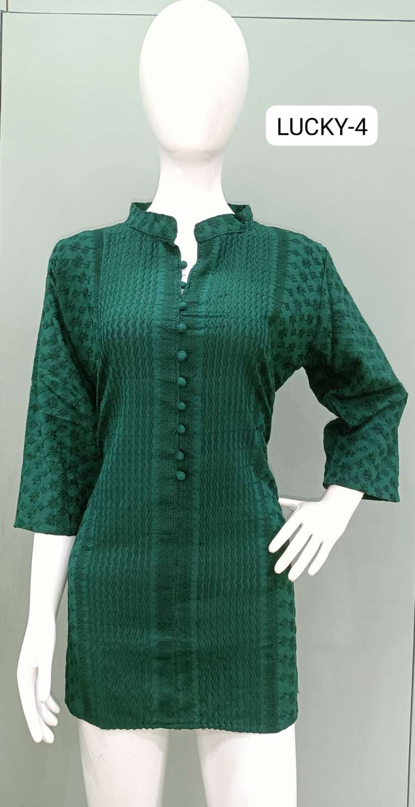 TUNIC HOUSE LUCKY RAYON LUCKNOWI WORK SHORT KURTI 