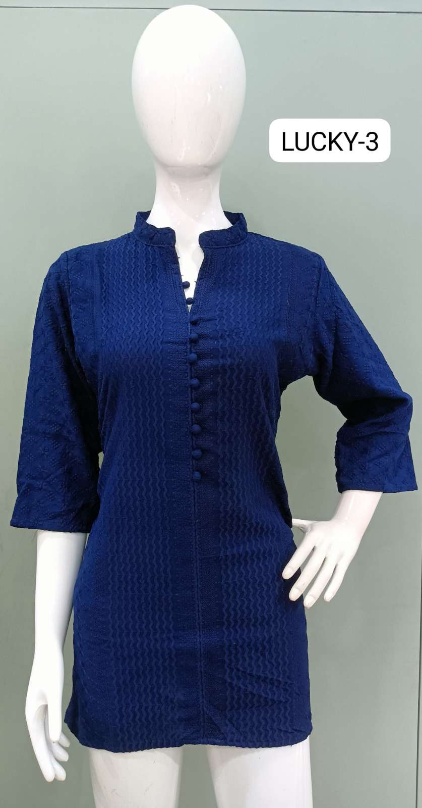 TUNIC HOUSE LUCKY RAYON LUCKNOWI WORK SHORT KURTI 