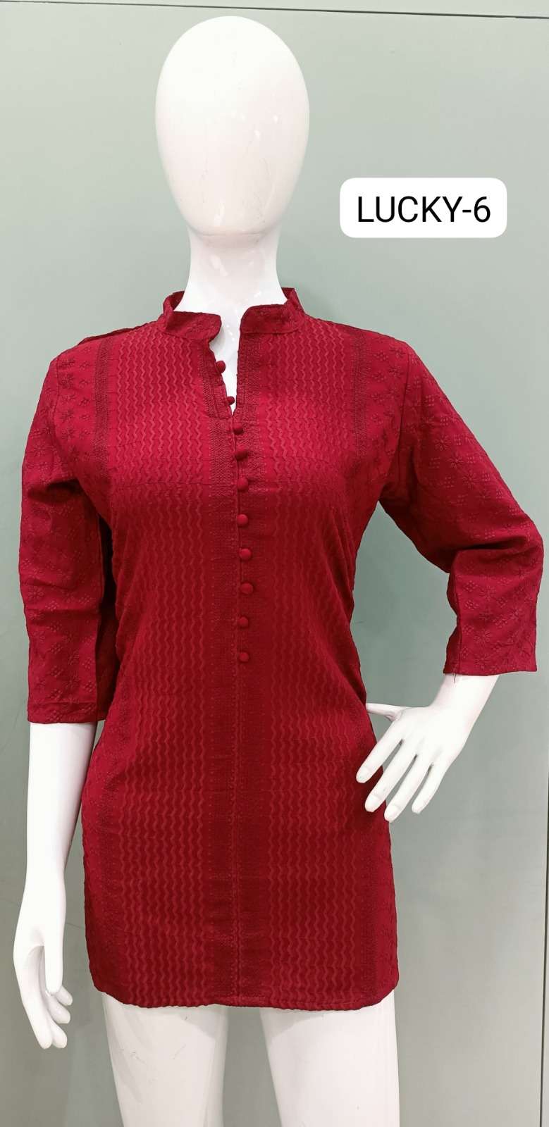 TUNIC HOUSE LUCKY RAYON LUCKNOWI WORK SHORT KURTI 