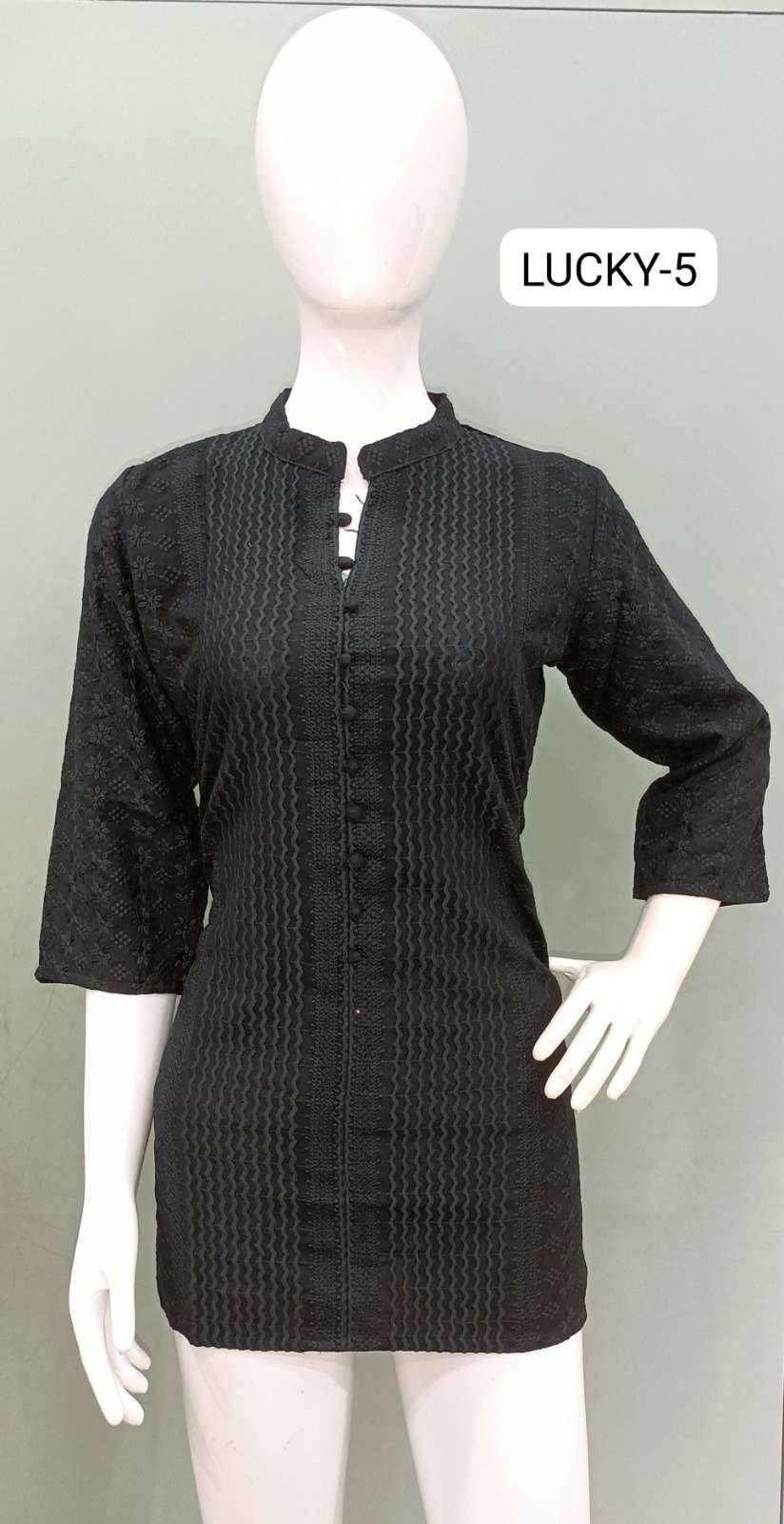 TUNIC HOUSE LUCKY RAYON LUCKNOWI WORK SHORT KURTI 