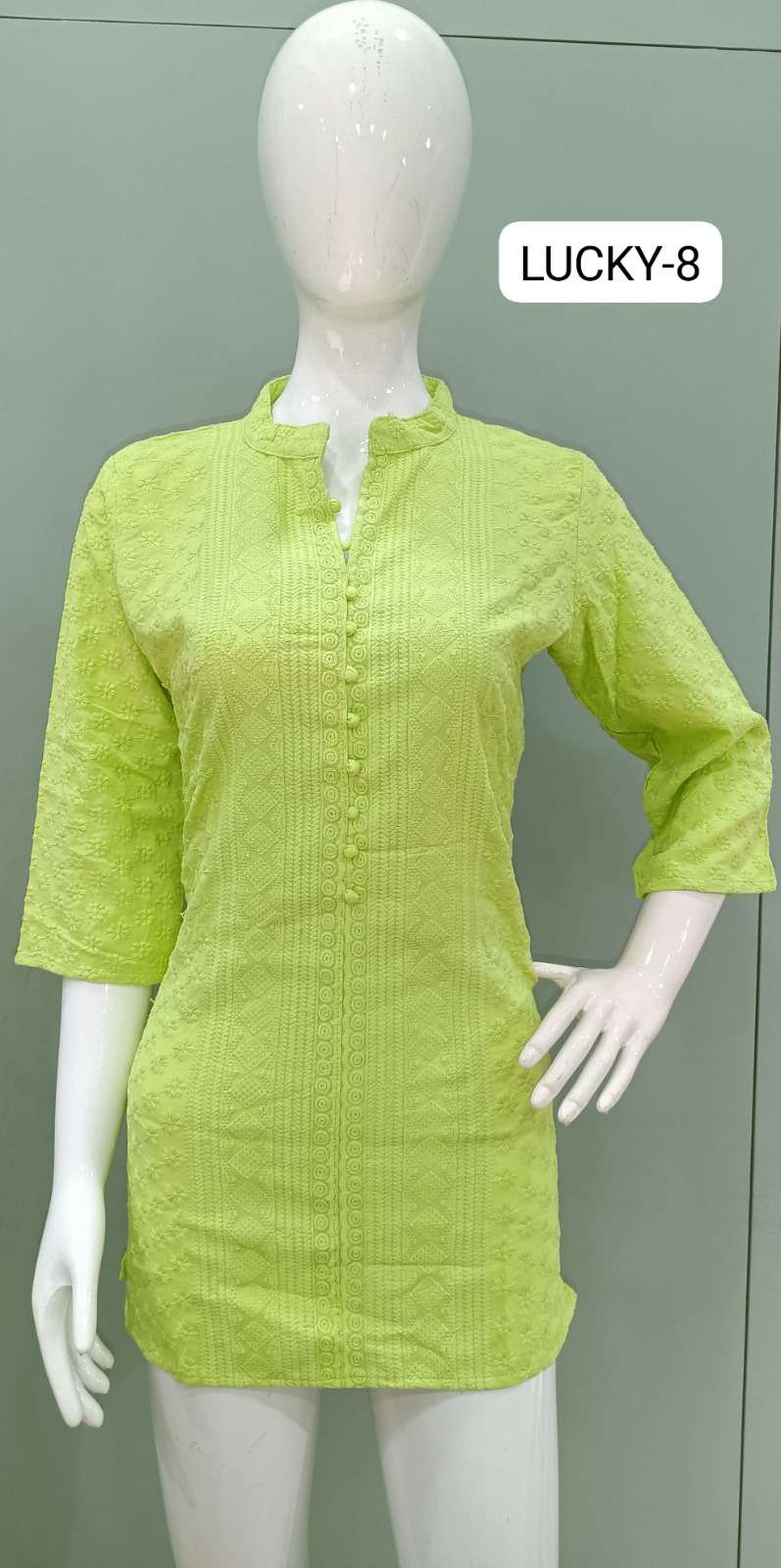 TUNIC HOUSE LUCKY RAYON LUCKNOWI WORK SHORT KURTI 