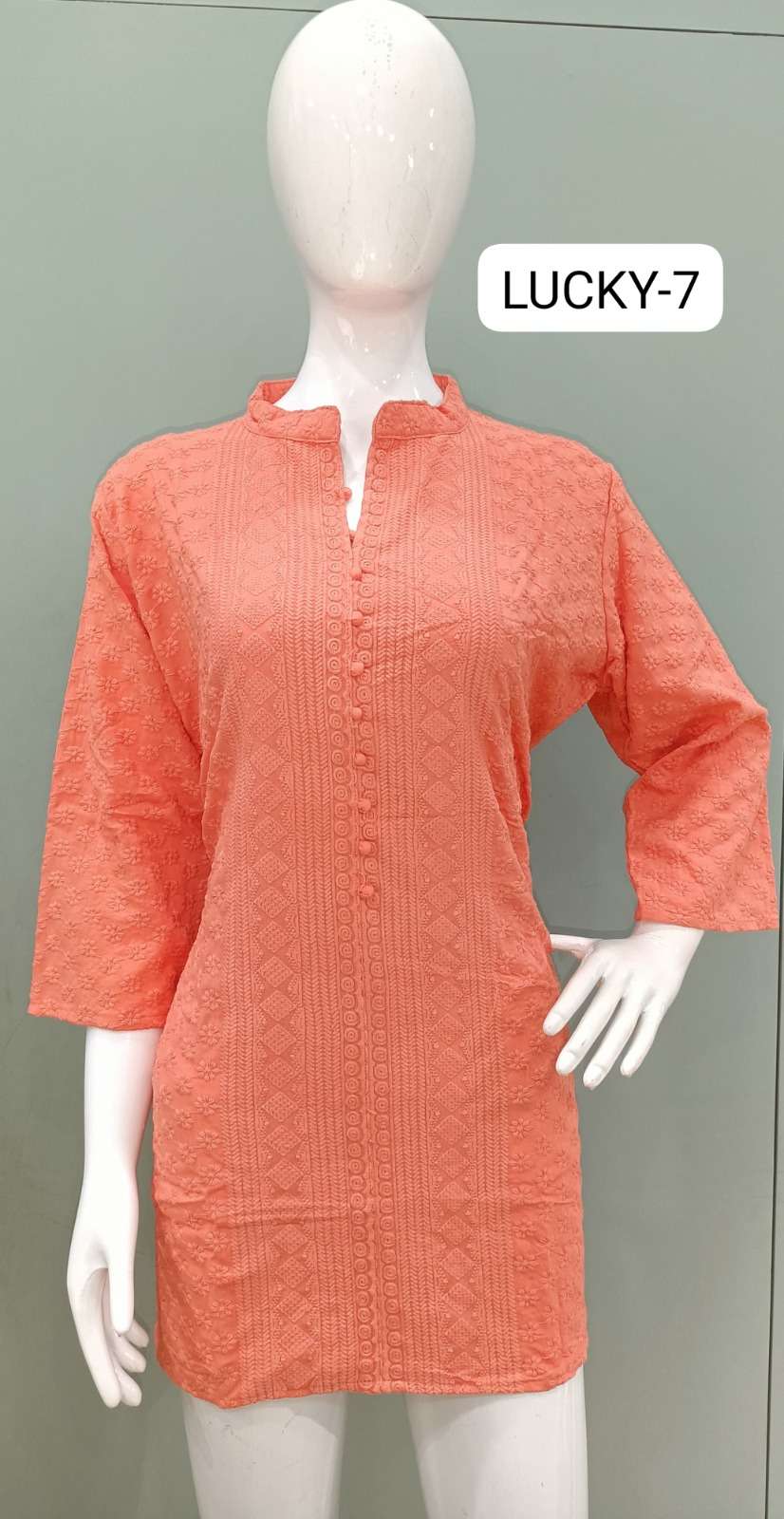 TUNIC HOUSE LUCKY RAYON LUCKNOWI WORK SHORT KURTI 