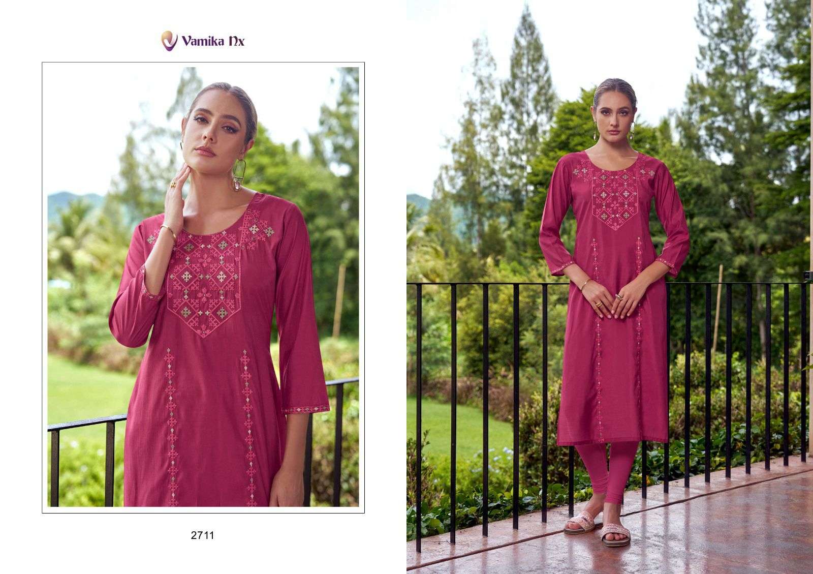  VAMIKA NX MELODY CHANDERI SILK FANCY WORKS KURTI WITH PANT SET