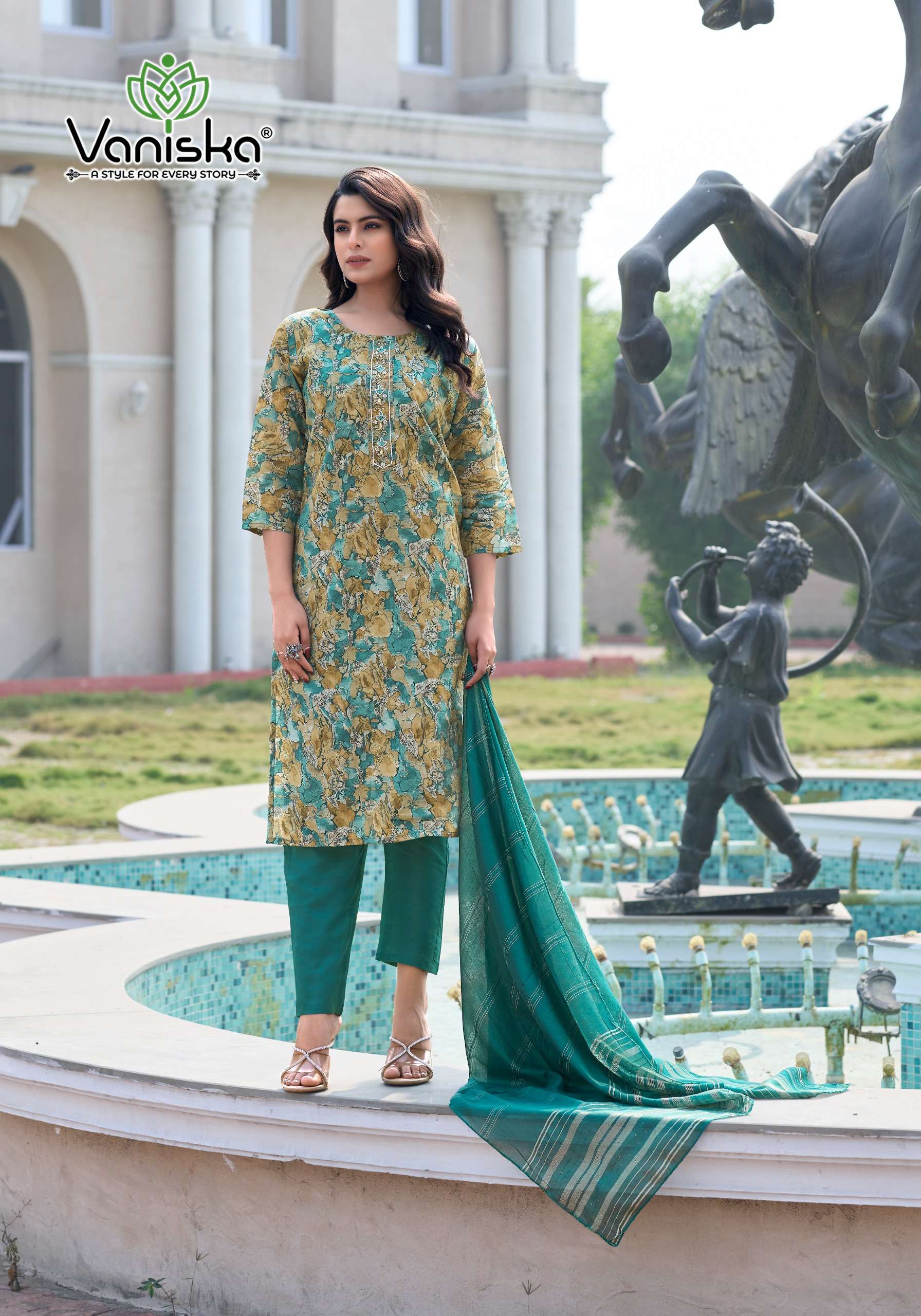 VANISKA FESTIVAL VOL 2 CHANDERI PRINT FANCY KURTI COMBO SET