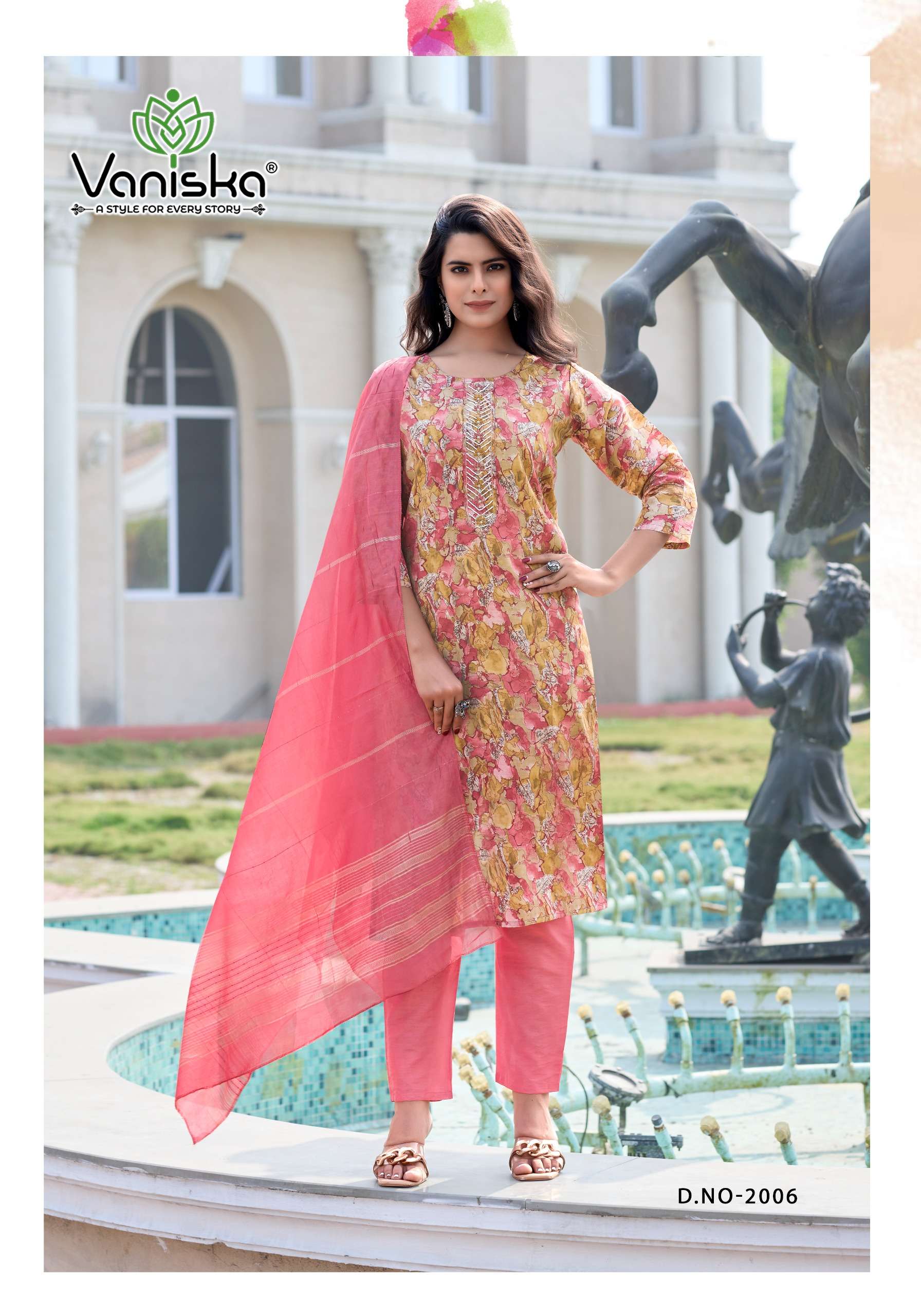 VANISKA FESTIVAL VOL 2 CHANDERI PRINT FANCY KURTI COMBO SET