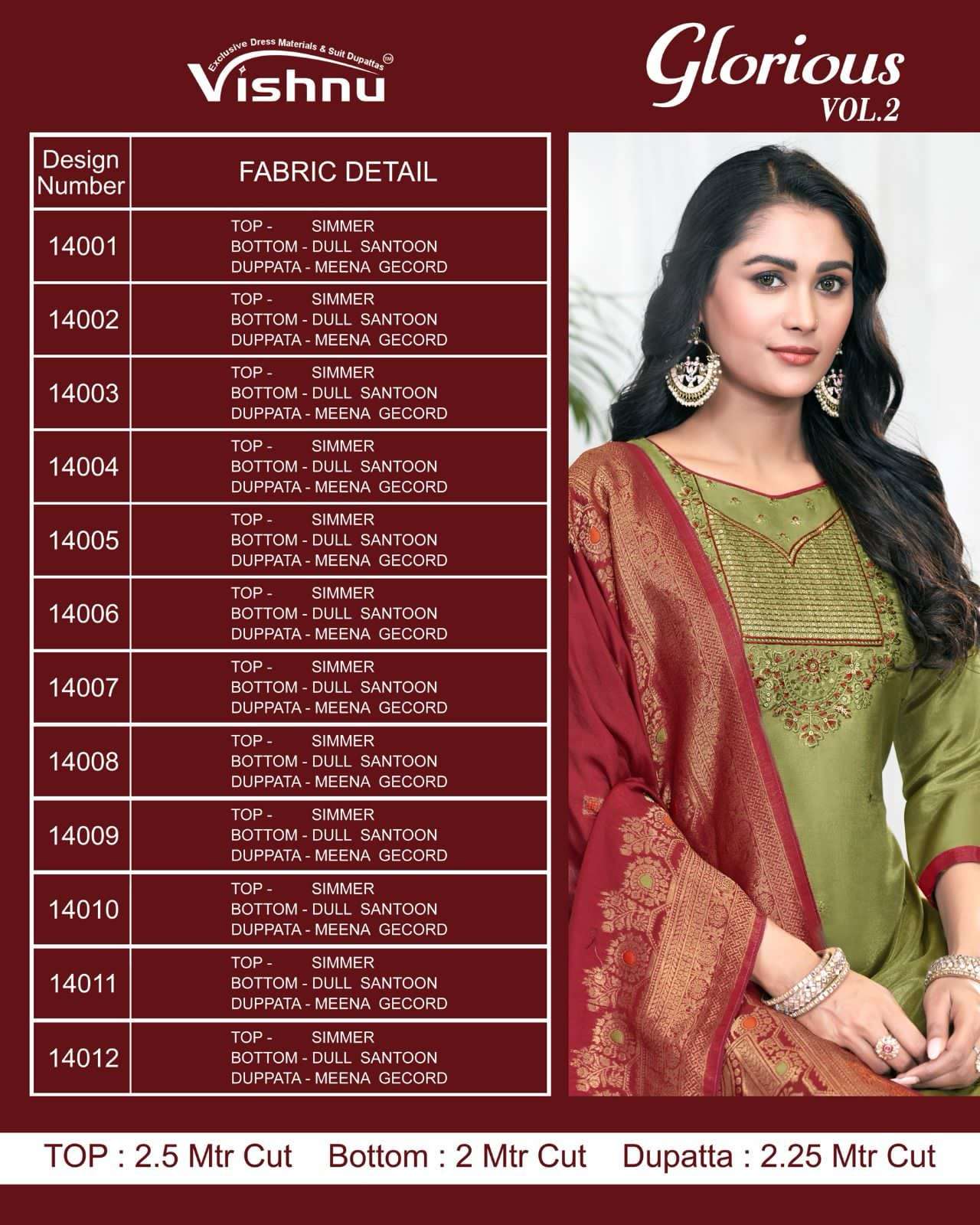 VISHNU IMPEX GLORIOUS VOL 2 SIMER FABRIC FANCY WORK SALWAR SUIT