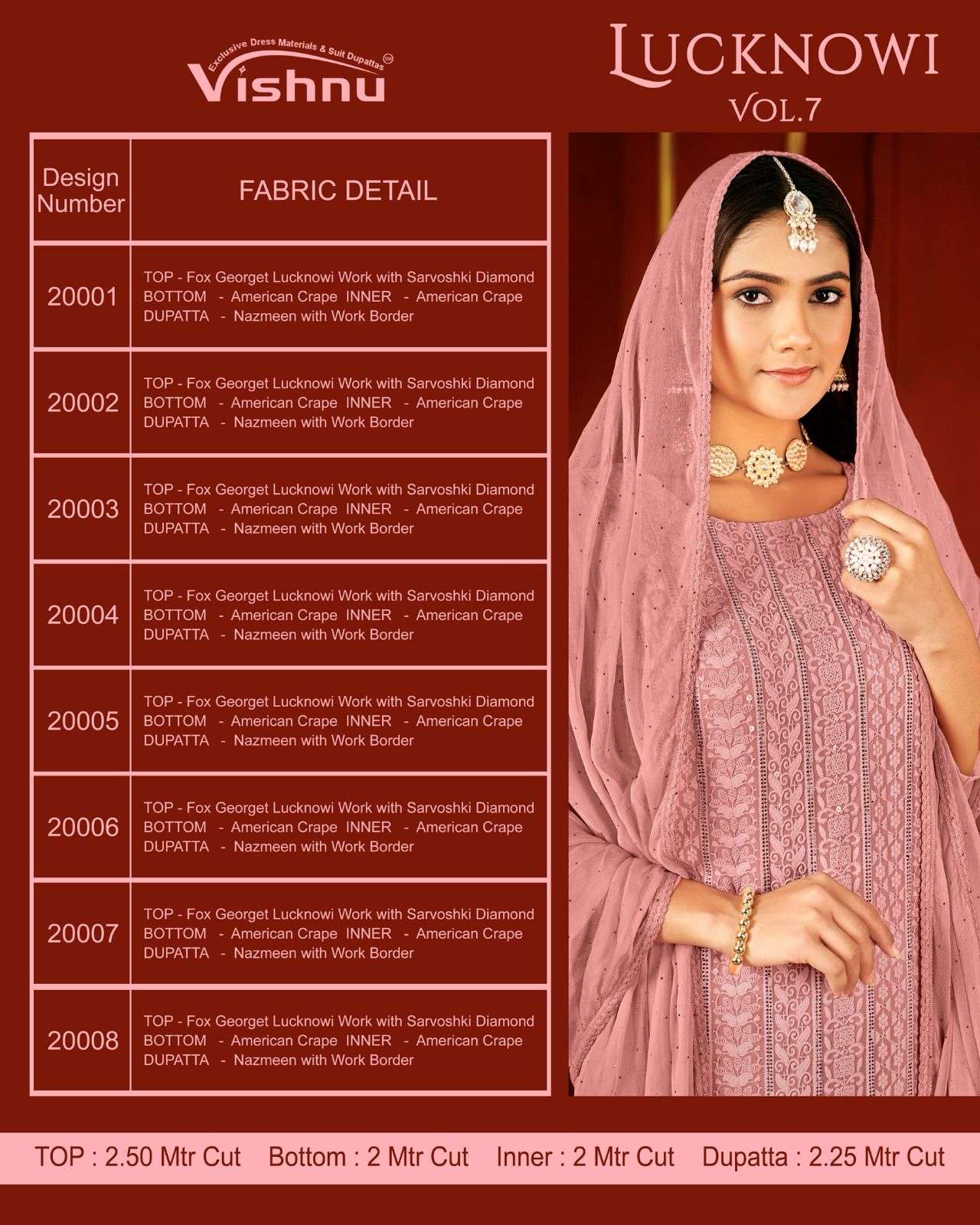VISHNU IMPEX LUCKNOWI VOL 7 GEORGETTE SWAROVSKI WORK SUIT
