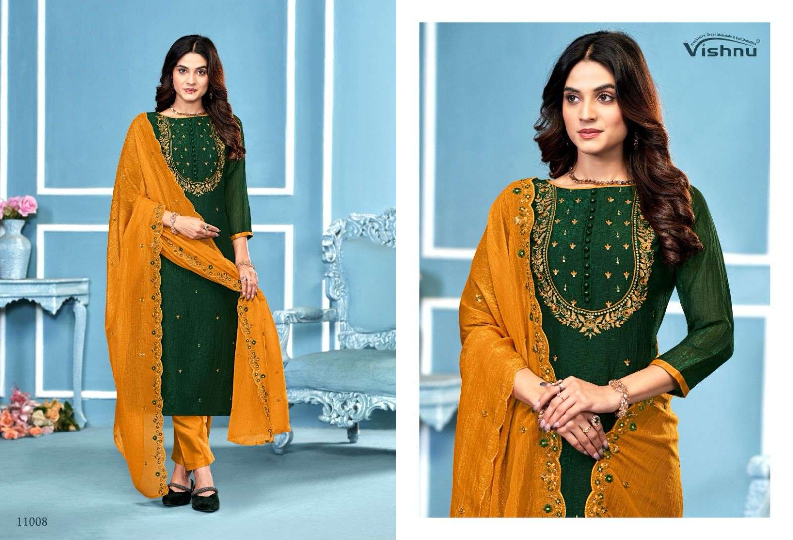 VISHNU IMPEX SAIRA SILK FANCY SWAROVSKI WORK LADIES SUIT