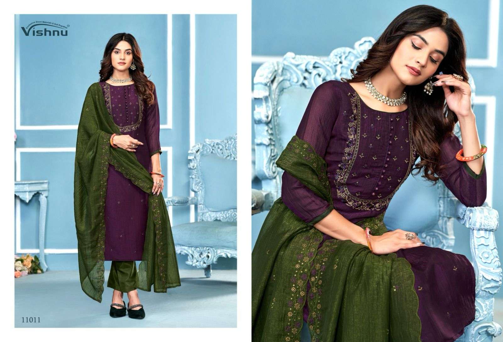 VISHNU IMPEX SAIRA SILK FANCY SWAROVSKI WORK LADIES SUIT