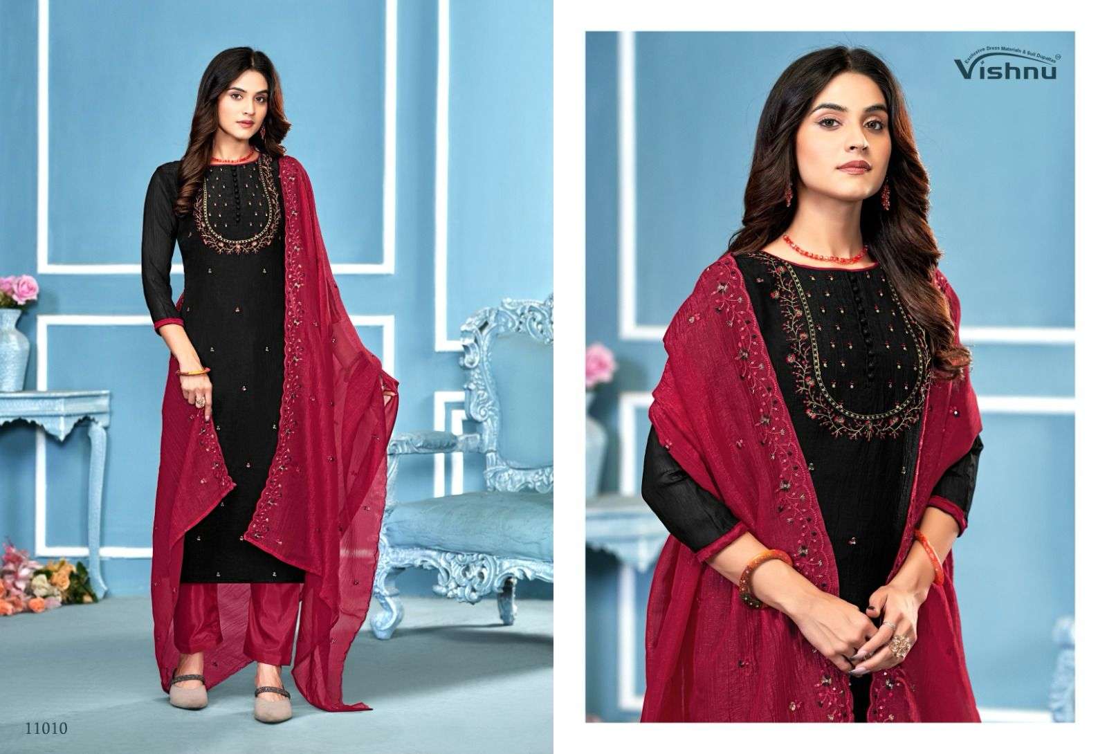 VISHNU IMPEX SAIRA SILK FANCY SWAROVSKI WORK LADIES SUIT