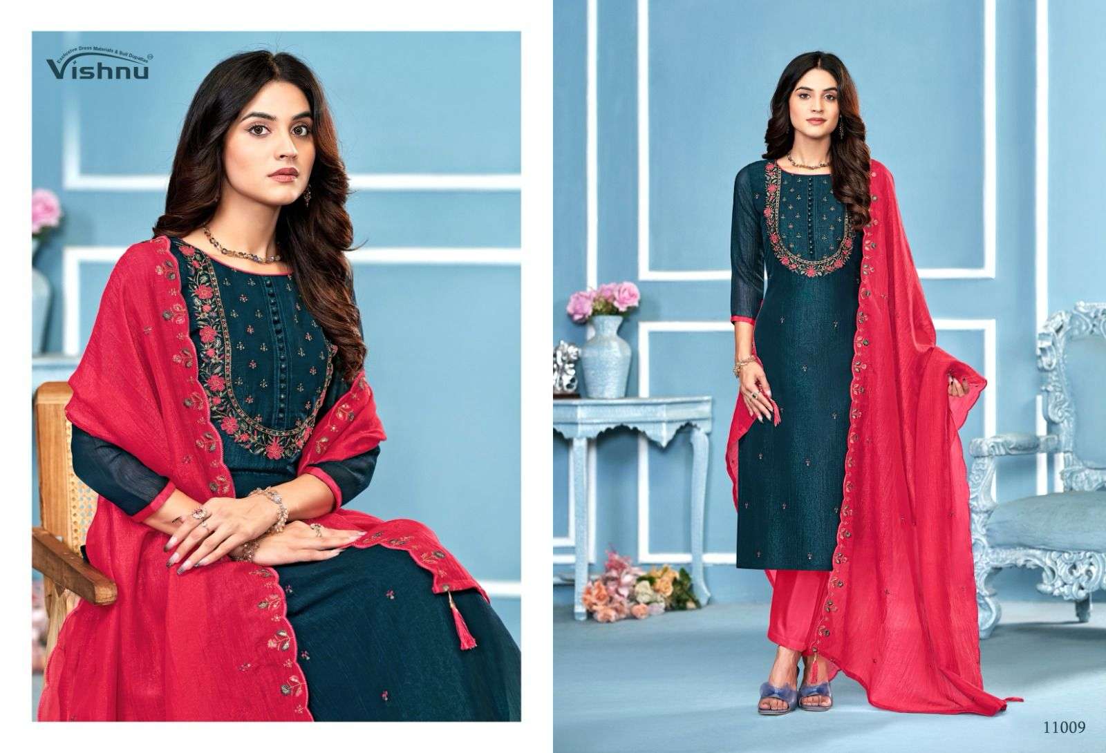 VISHNU IMPEX SAIRA SILK FANCY SWAROVSKI WORK LADIES SUIT
