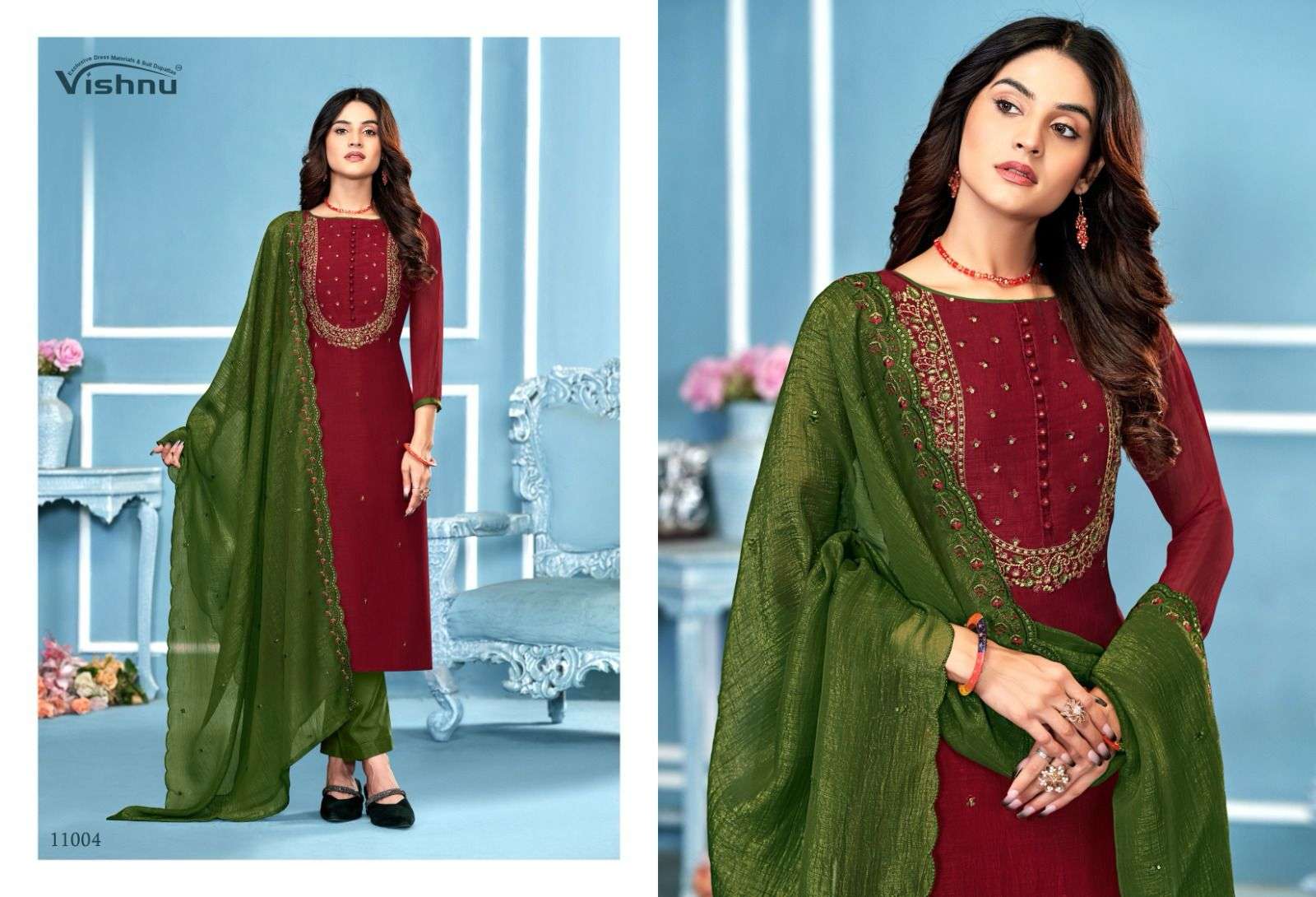 VISHNU IMPEX SAIRA SILK FANCY SWAROVSKI WORK LADIES SUIT