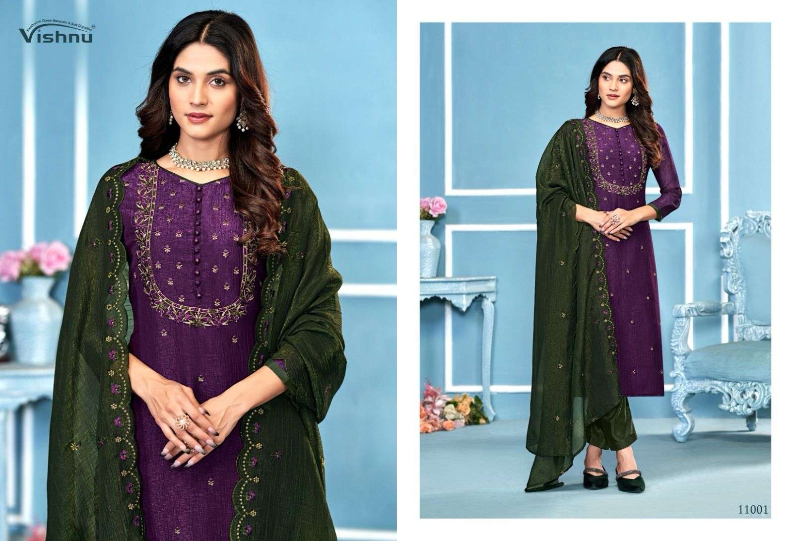 VISHNU IMPEX SAIRA SILK FANCY SWAROVSKI WORK LADIES SUIT