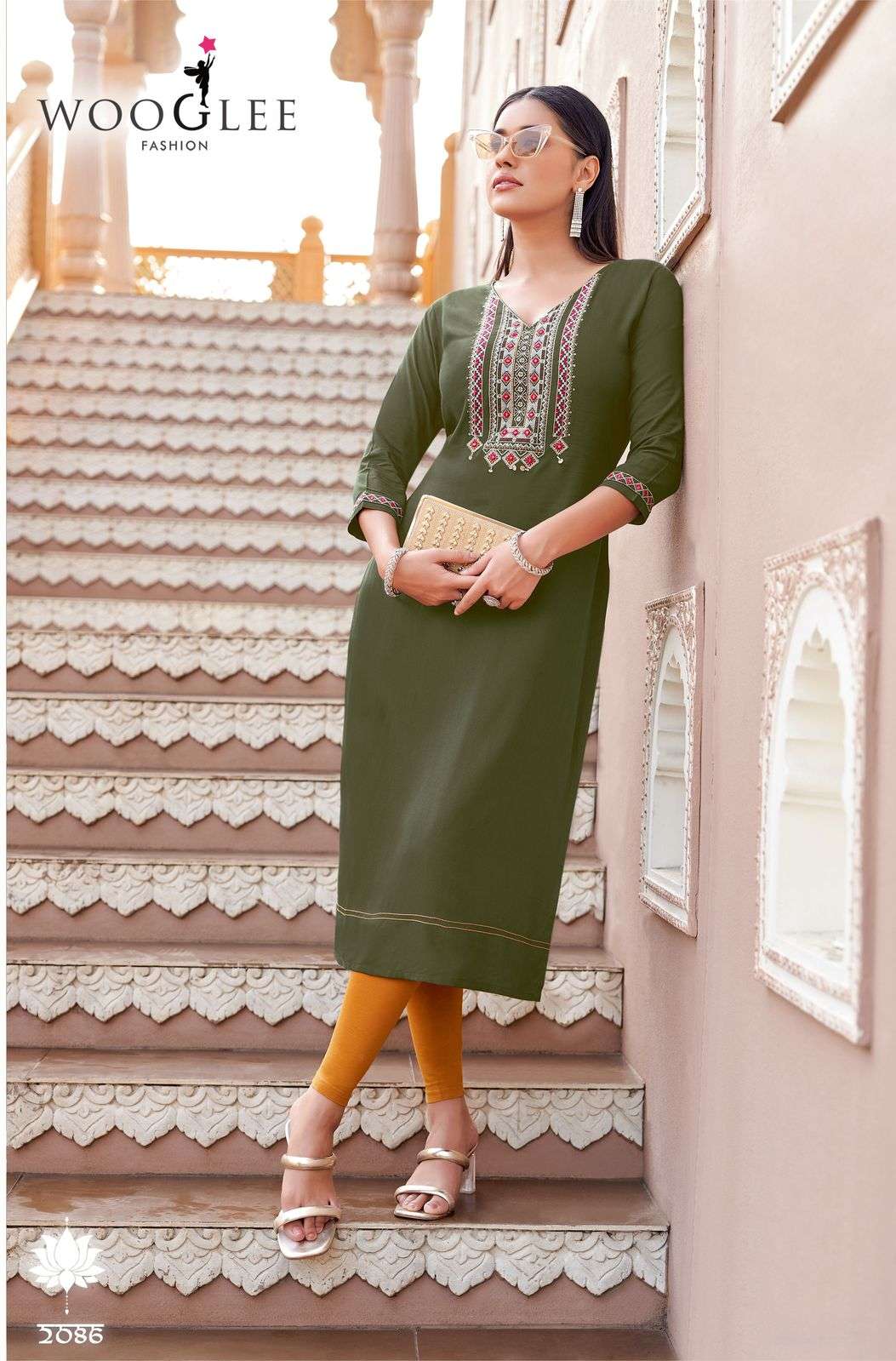 WOOGLEE BARBELLA VOL 13 RAYON FANCY HAND WORKS LADIES KURTI	