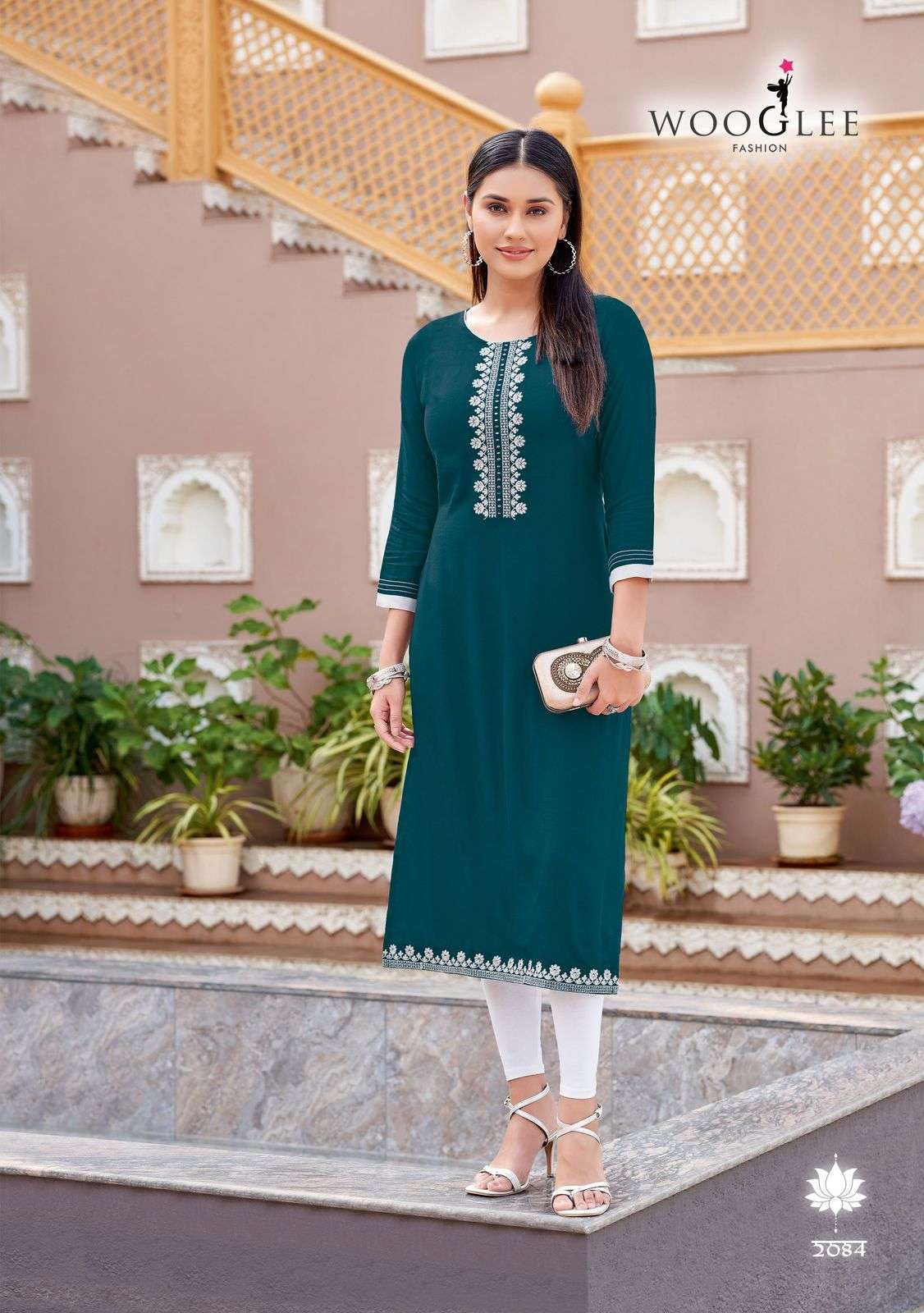 WOOGLEE BARBELLA VOL 13 RAYON FANCY HAND WORKS LADIES KURTI	