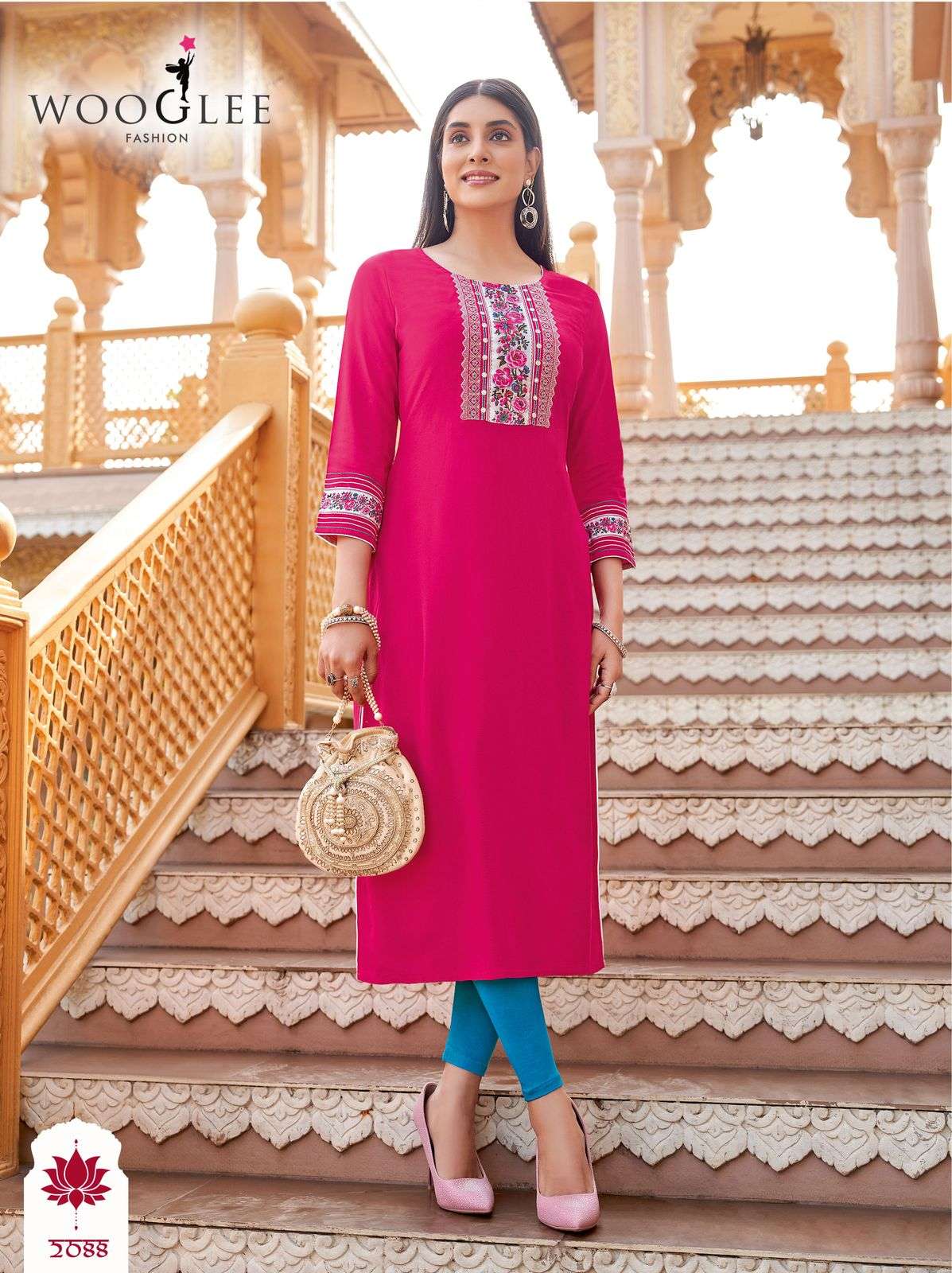 WOOGLEE BARBELLA VOL 13 RAYON FANCY HAND WORKS LADIES KURTI	